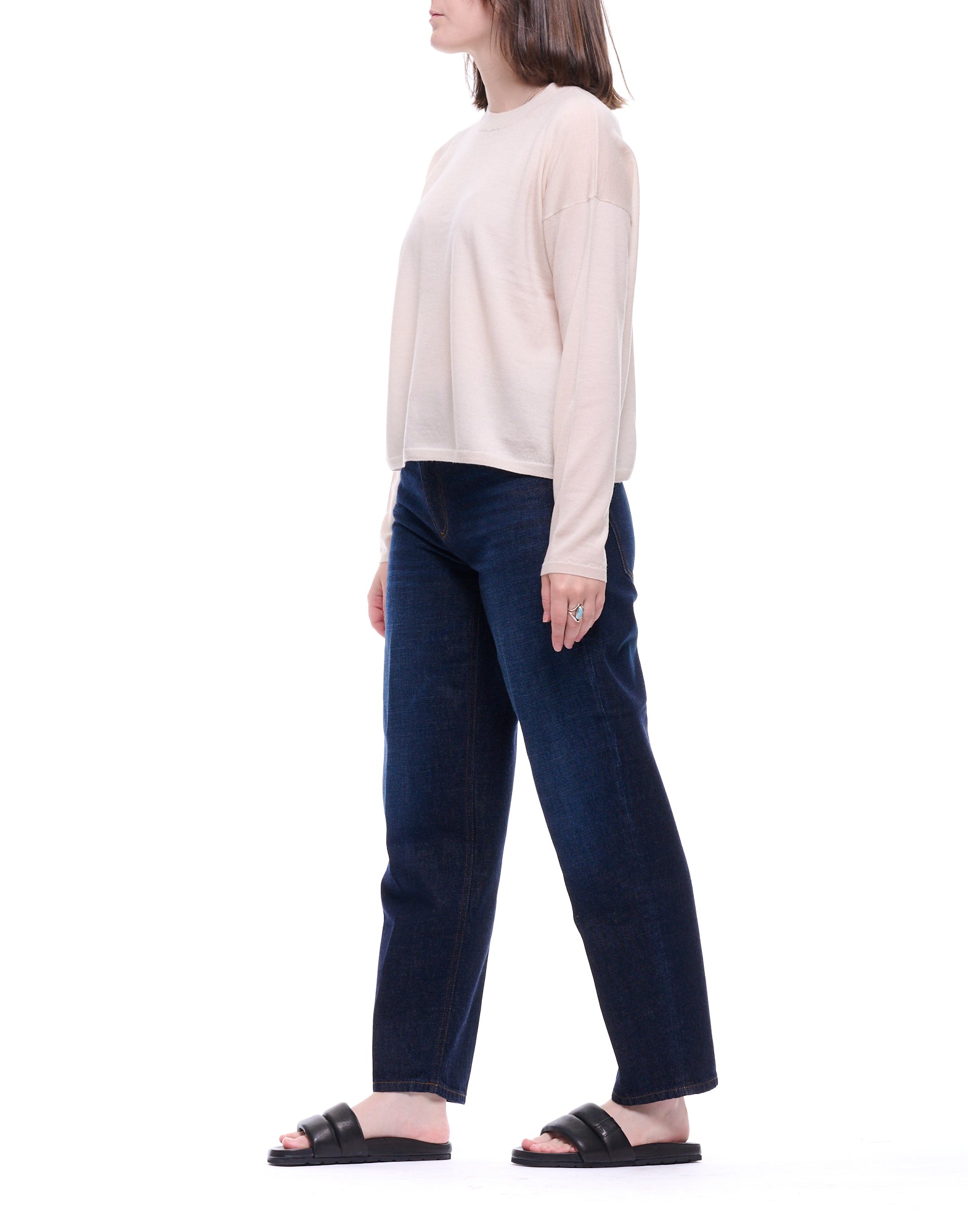 ARAGONA Scatoletta Virgin Wool Knit Top in Moonbeam D3307TF 796 MOONBEAM