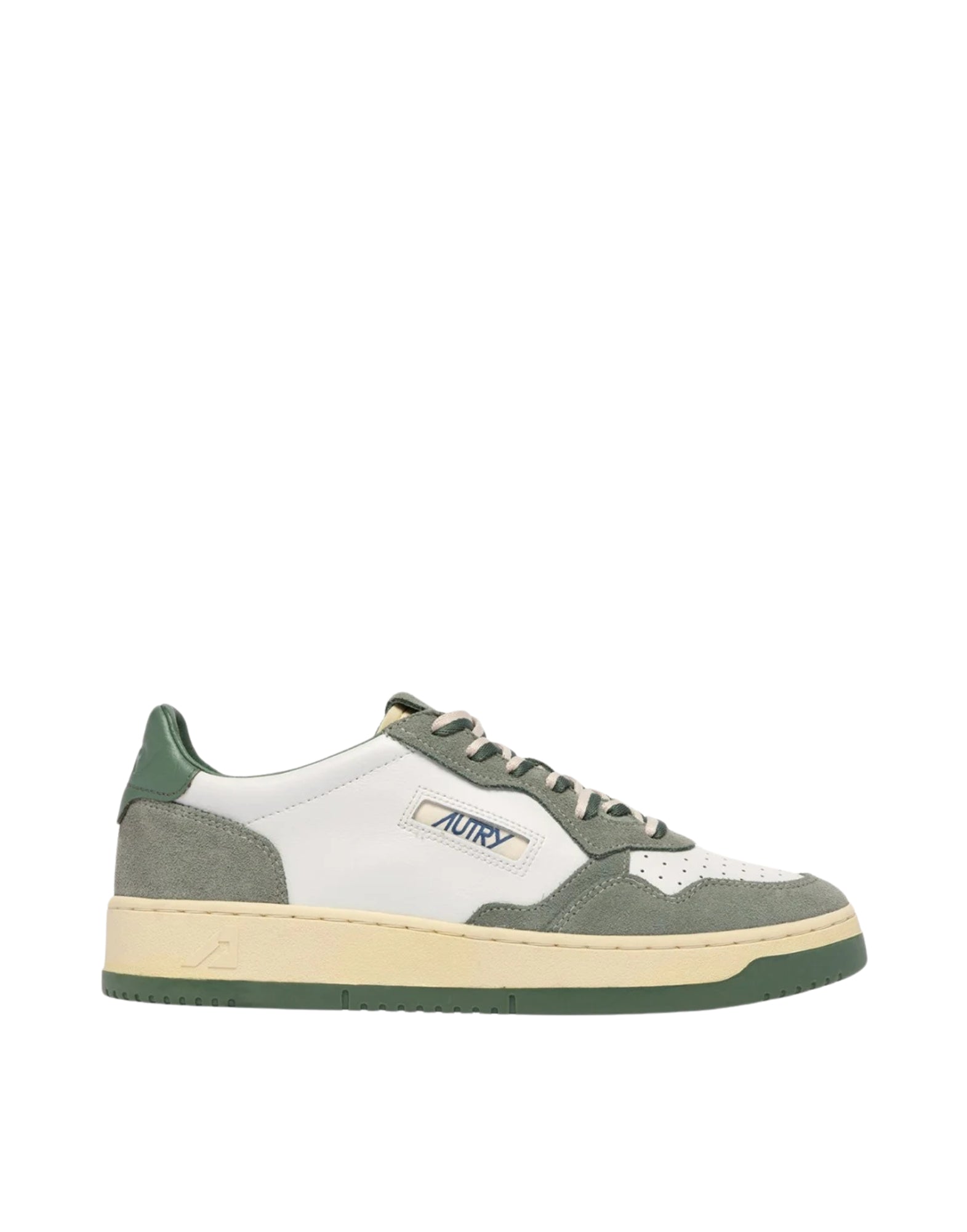 Autry Medalist Low Men’s Sneakers in Leather & Suede White/Green Military Sea Spray AULM BW02 MEDALIST LOW GREEN