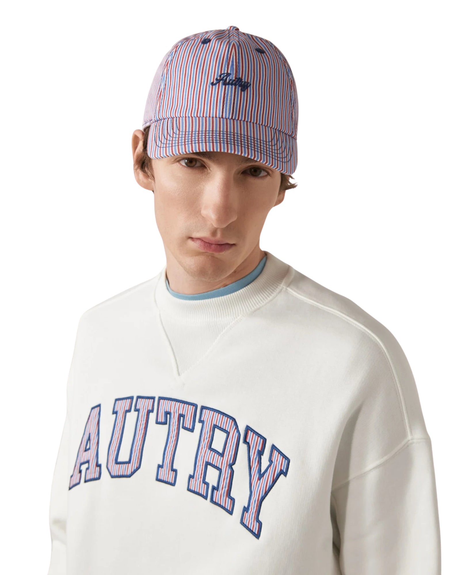Autry Unisex Striped Cotton Baseball Cap Blue Red White ACPU 075T CAPS MAIN