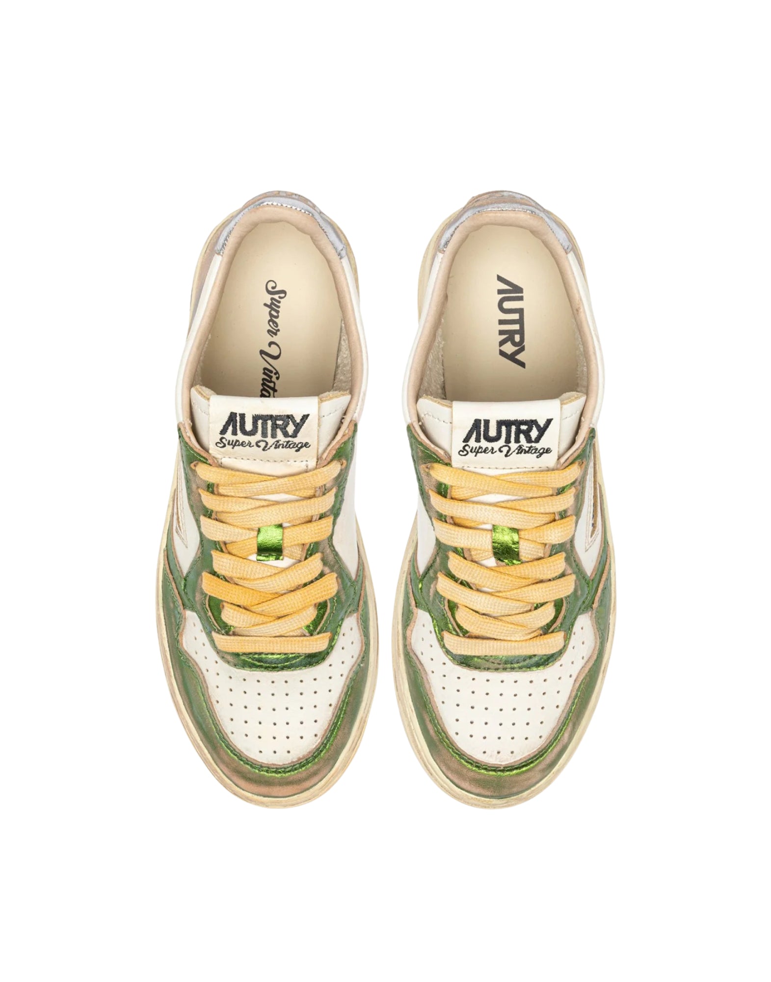 Autry 메달리스트 로우 슈퍼 빈티지 여성용 건 가죽 및 그린 스니커즈 AVLM MT13 METALLIC/GREEN SUP VINT