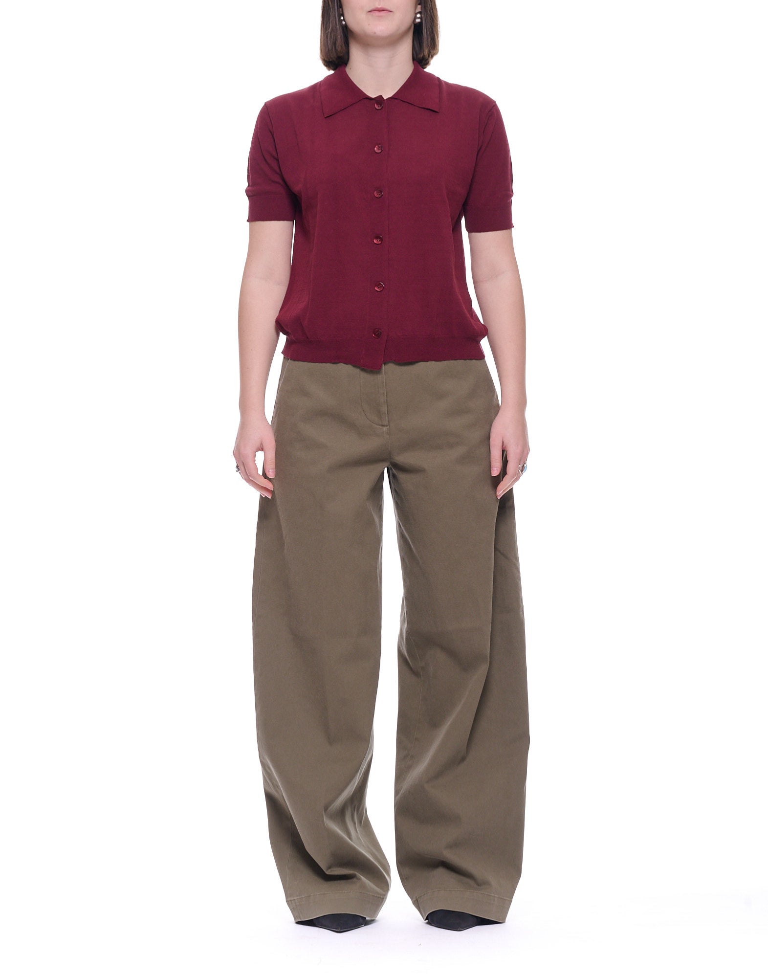 Laboratorio Cotton Knit Shirt with French Collar, Button Front, Cherry – Women’s JO4622 5530