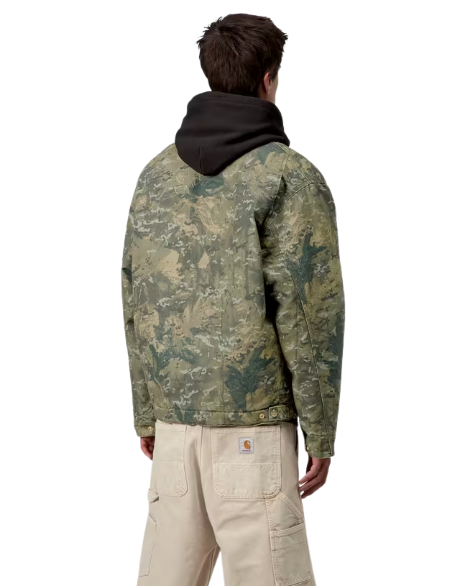 Carhartt WIP Veste OG Detroit – Veste de travail en toile Dearborn pour hommes, délavée à la pierre, Camo Combi Vert/Noir I035614 3BL06 CAMO VESTE OG DETROIT