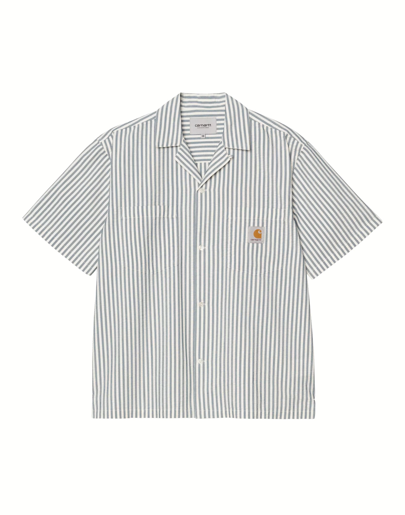 Carhartt WIP S/S Leavel Shirt – Seersucker Striped Shirt Blue River/Wax Man I036203 3K5XX