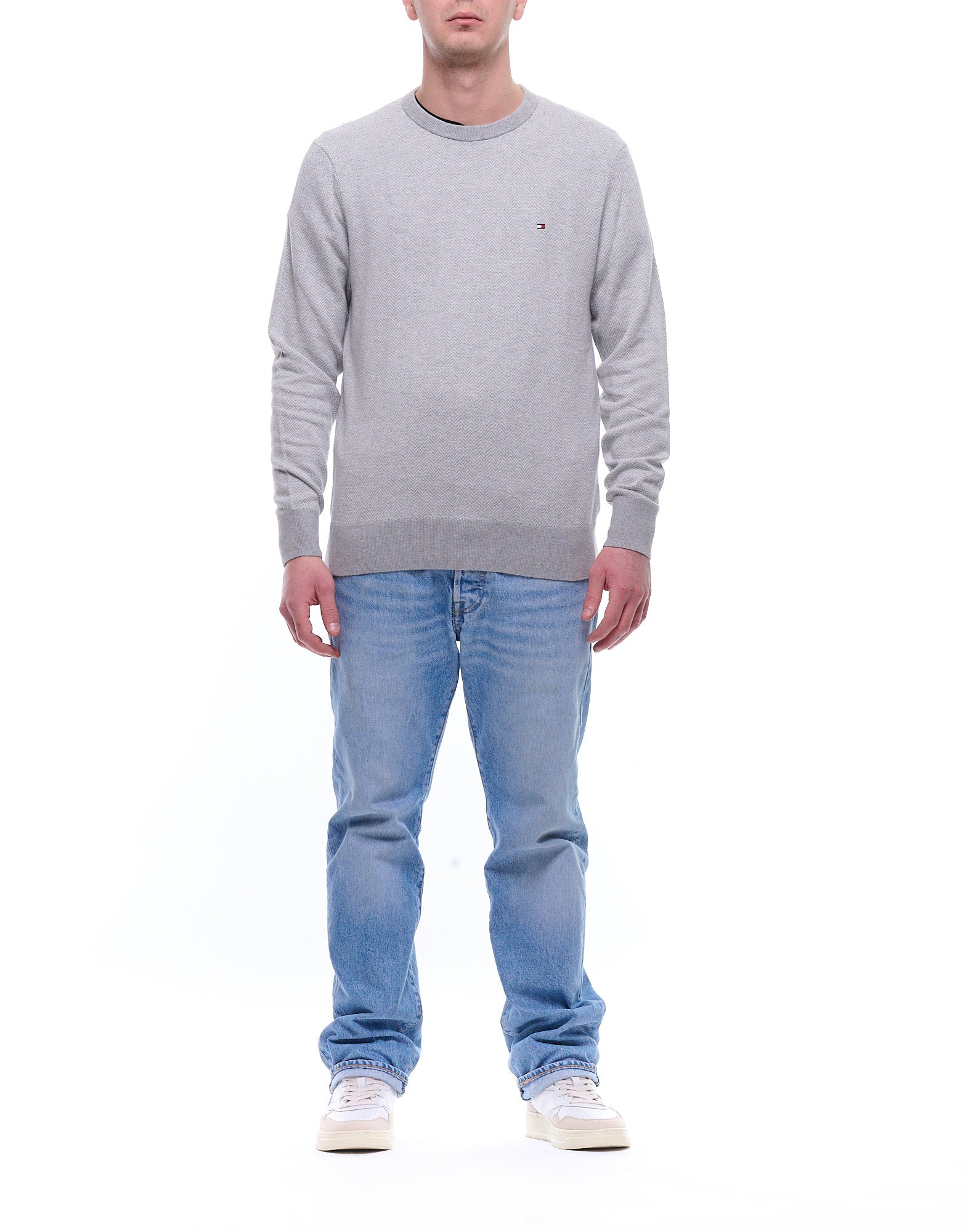 41319 0CU GREY HERRINGBONE CREW CASHMERE - Maglieria - TOMMY HILFIGER