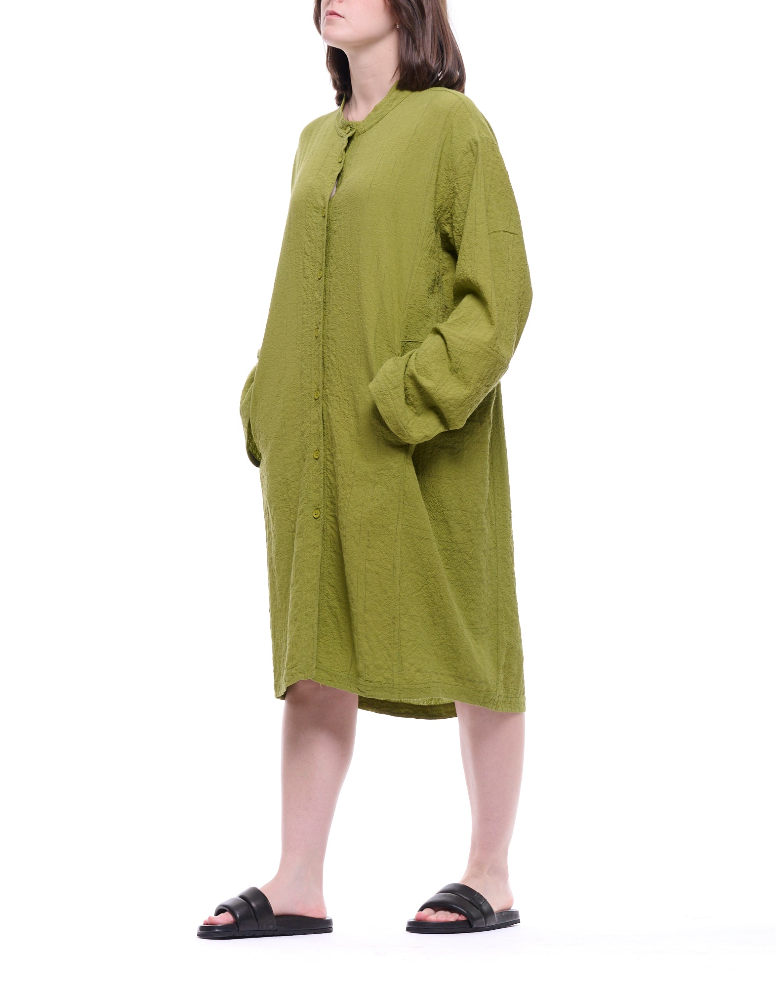 Transit Olive Long Button-Front Dress CFDTRCB114 23 OLIVE