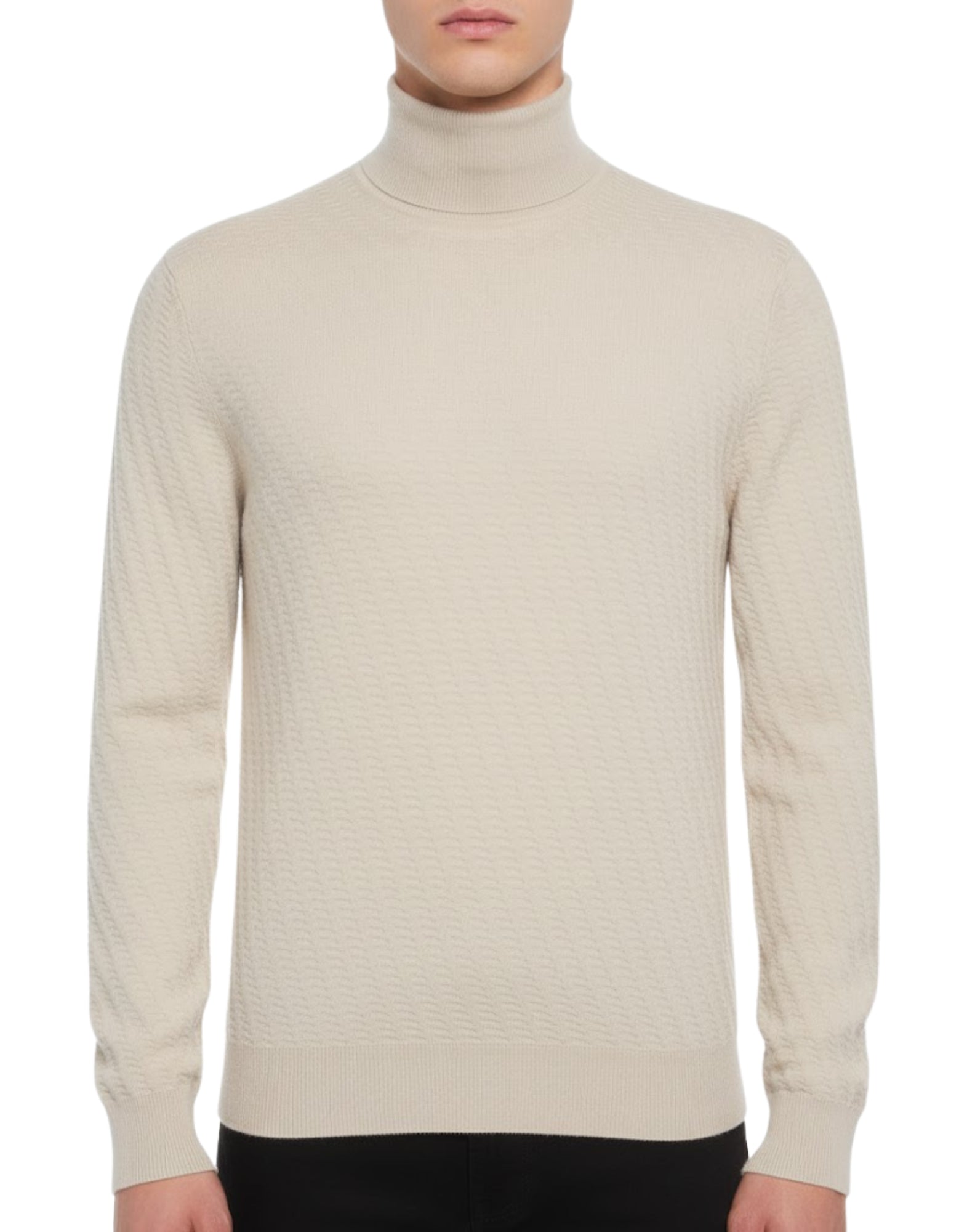Paolo Pecora Herr 16-Gauge ulltröja med mock-neck – Cream A034-1342 BEIGE TRÖJA