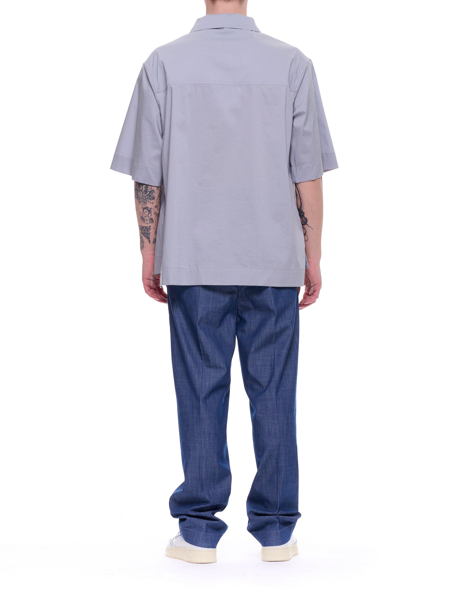 Hevo Ljusgrå kortärmad overshirtskjorta för män i bomullsblandning 050 MONTURSI SC L704 3915