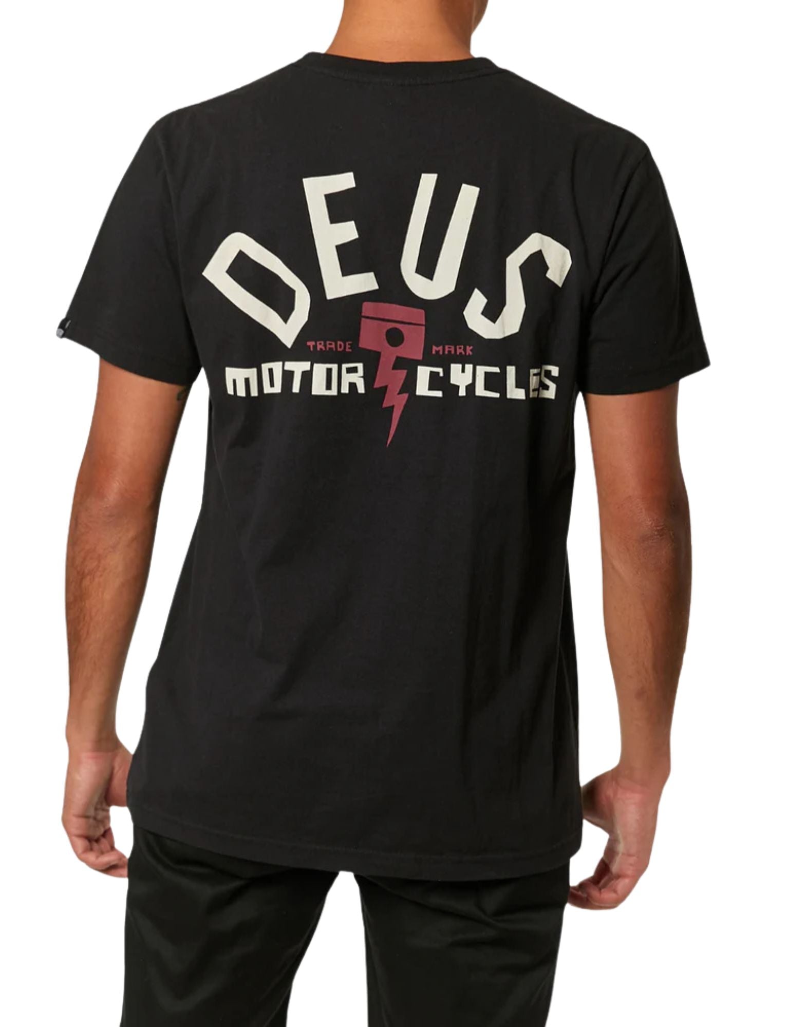 Deus Ex Machina Men’s Pisstin Tee Black Regular Fit Organic Cotton Jersey Chest and Back Artwork D261MTS144099 BLACK