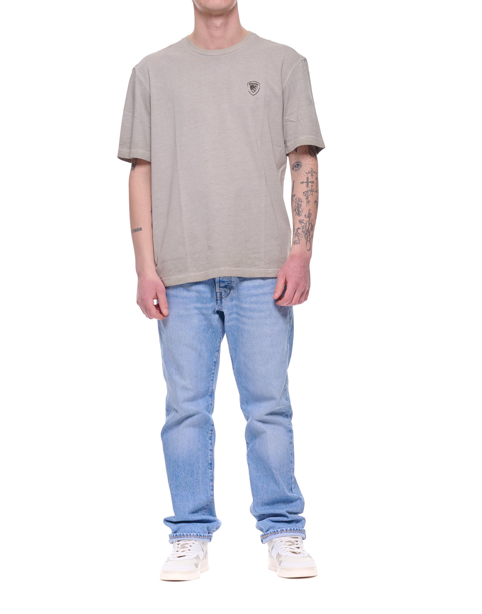 تي شيرت Blauer Greenough Shield Logo تي شيرت رمادي قطن جيرسي مقاس عادي للرجال 26SBLUH02347-007495 995 GREENOUGH
