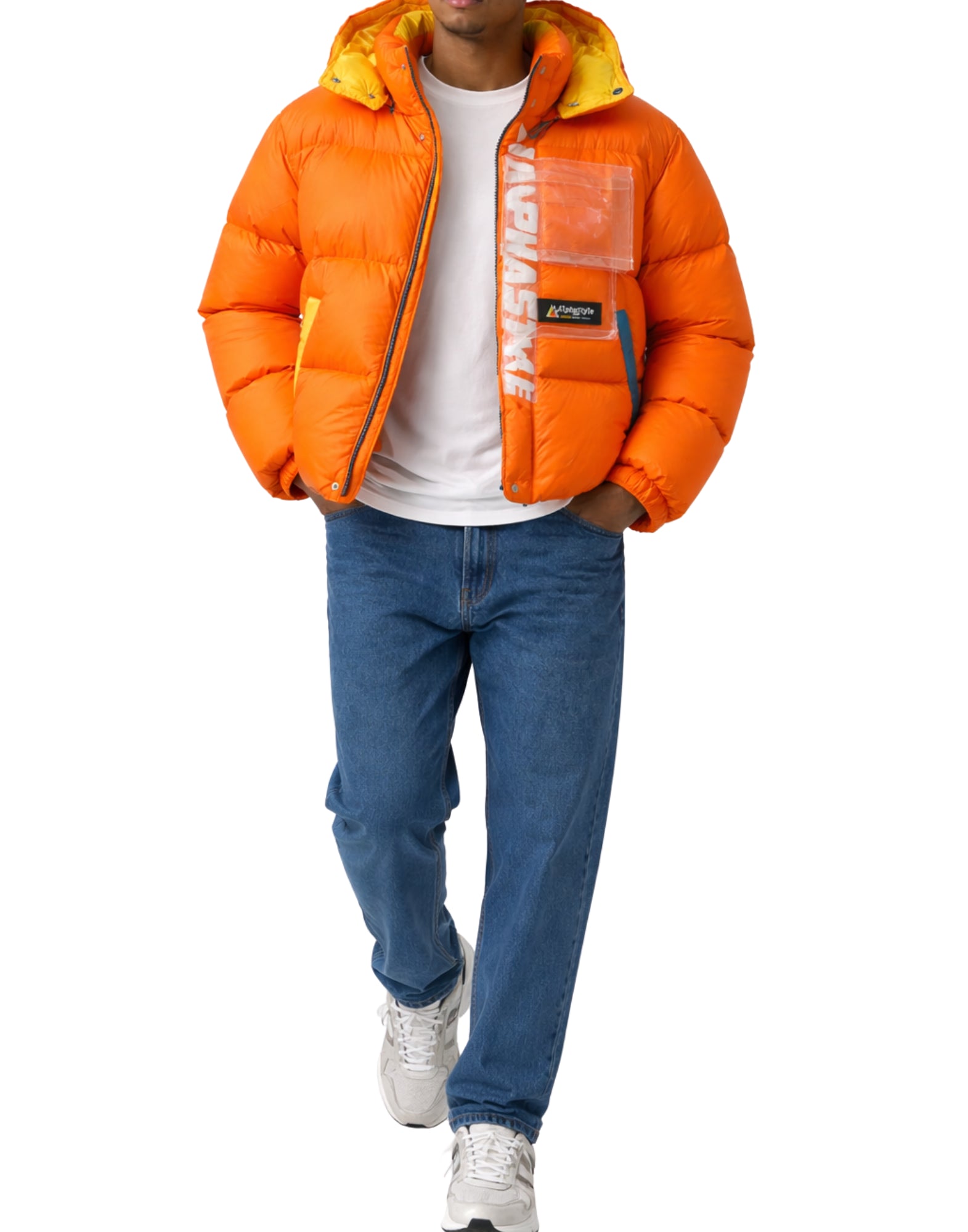 Doudoune orange avec capuche pour homme Alpha Style 3051 ARANCIONE