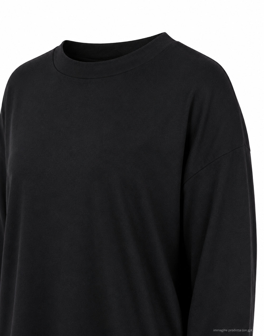 Top negro de manga larga con cuello redondo D3307TF 101 BLACK