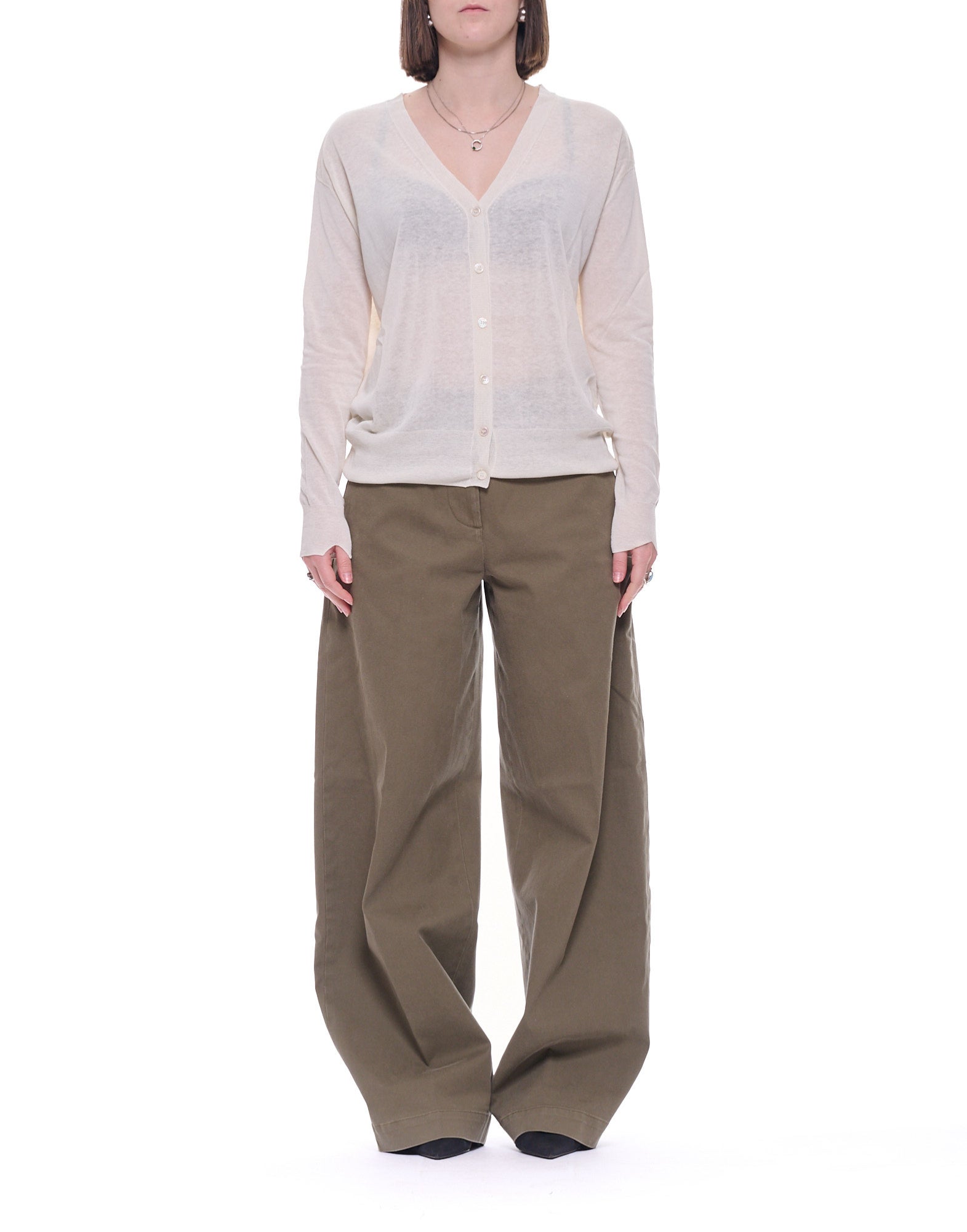 Hira Cardigan en lin et soie pour femme Crème Coupe décontractée Fabriqué en Italie W203 002