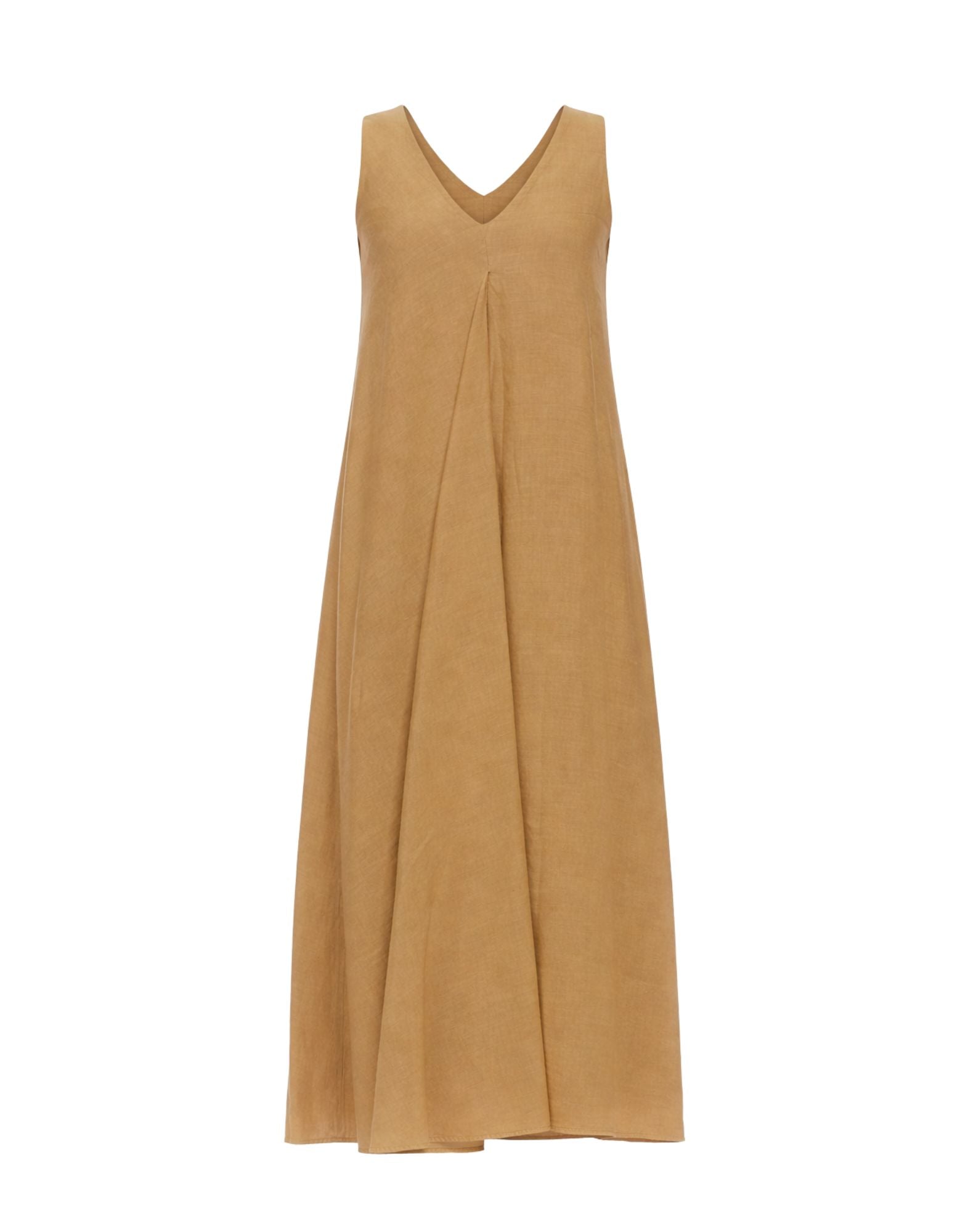 Hira Women’s Long Linen Dress Brown V-Neck Sleeveless Made in Italy W308 008