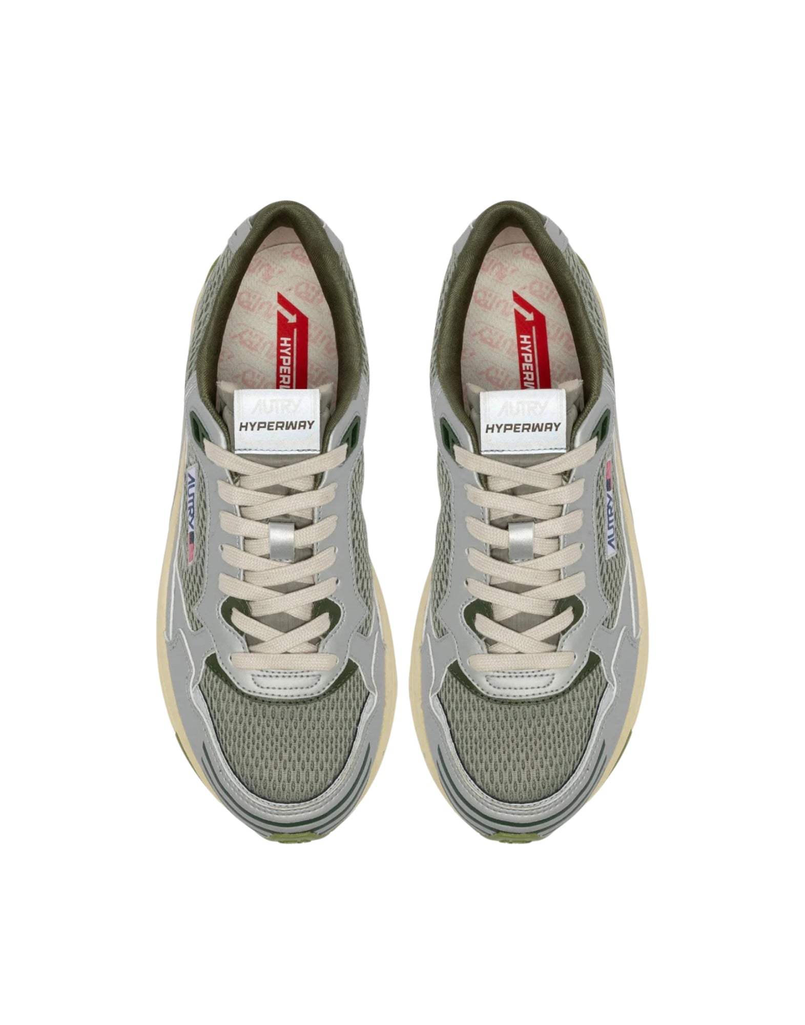 Autry Hyperway Men’s Sneakers in Synthetic Leather and Mesh Silver Sea Grass Cypress HYLM MV08 SILV/CYPR HYPERWAY