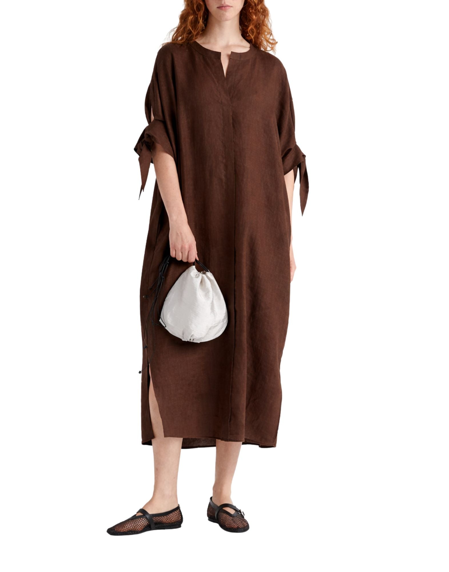 Meimeij Robe Tunique en Lin Marron Moka Femme Manches 3/4 E6/I/M6EN03 883 MOKA BROWN