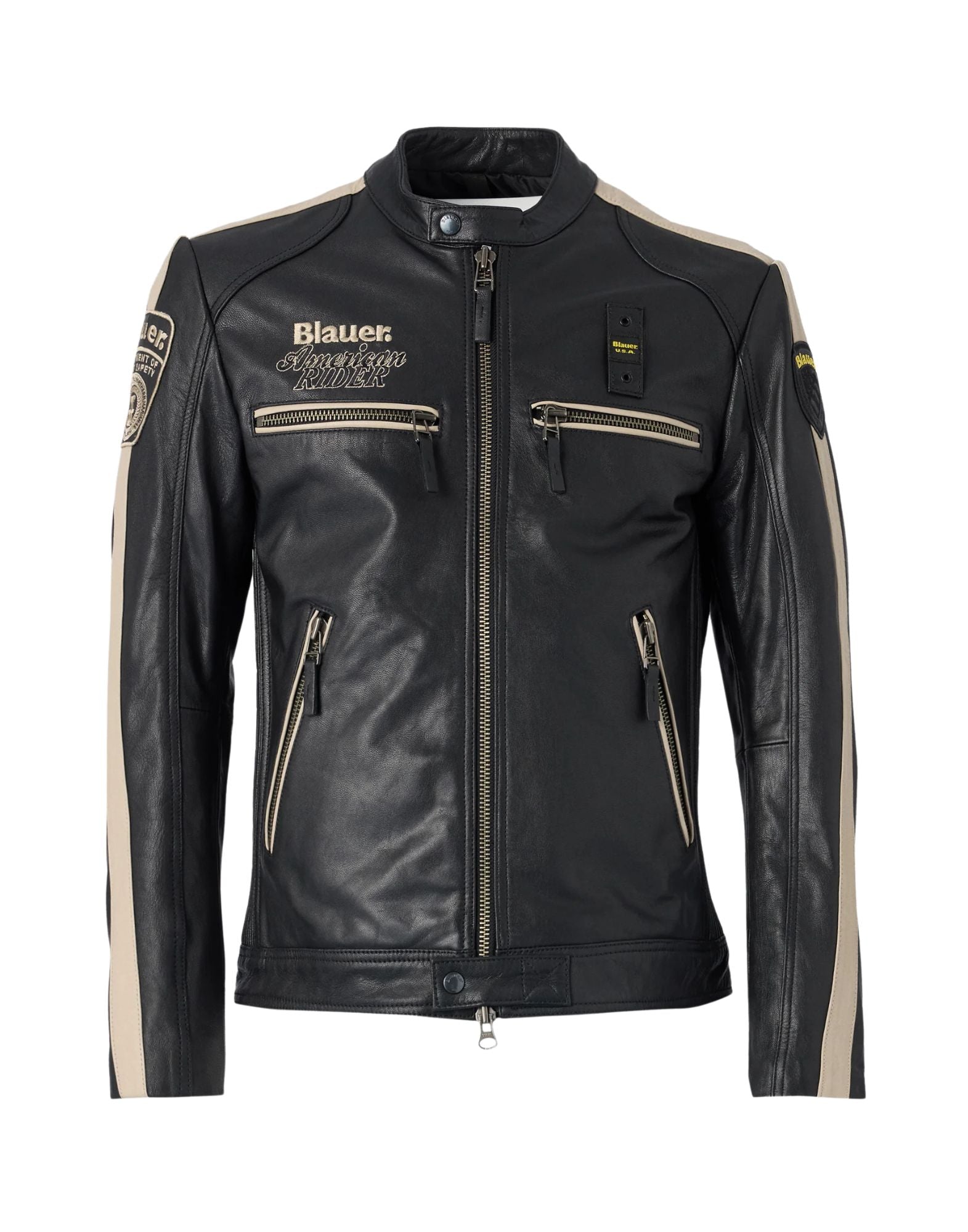 Blauer Garner Leather Jacket Black Slim Fit with Stand Collar for Men 26SBLUL02439-007521 999