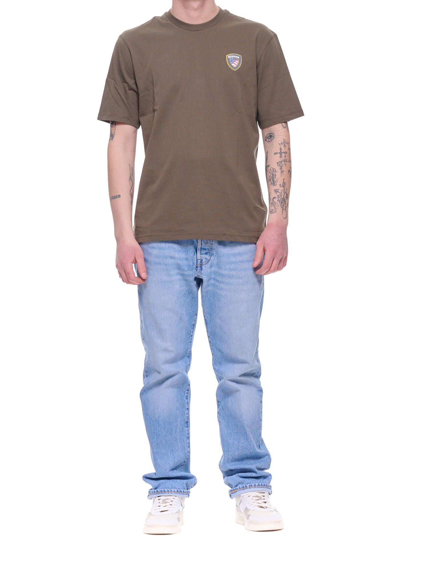تي شيرت Blauer Faxon قطن للرجال باللون الأخضر مع رقعة الشعار 26SBLUH02284-007480 60H
