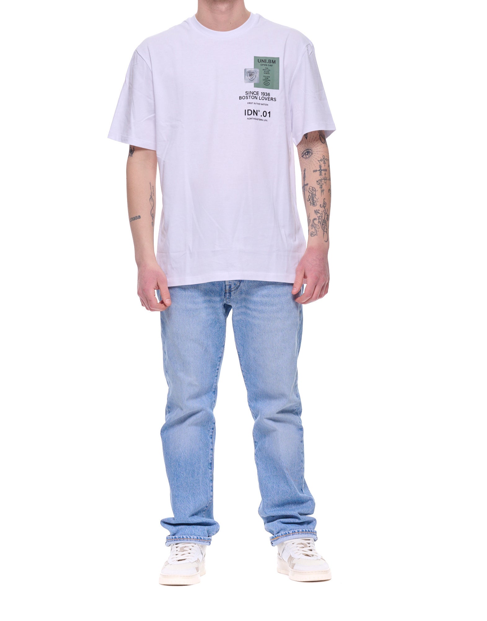 Blauer Brush Men's Cotton T-shirt in Optic White with Graphic Print 26SBLUH02283-007480 100