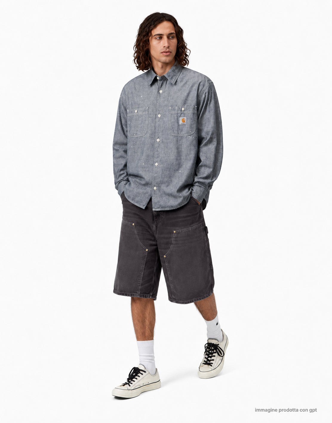 OG Double Knee Short Organic Cotton Dearborn Canvas, Black destroy wash