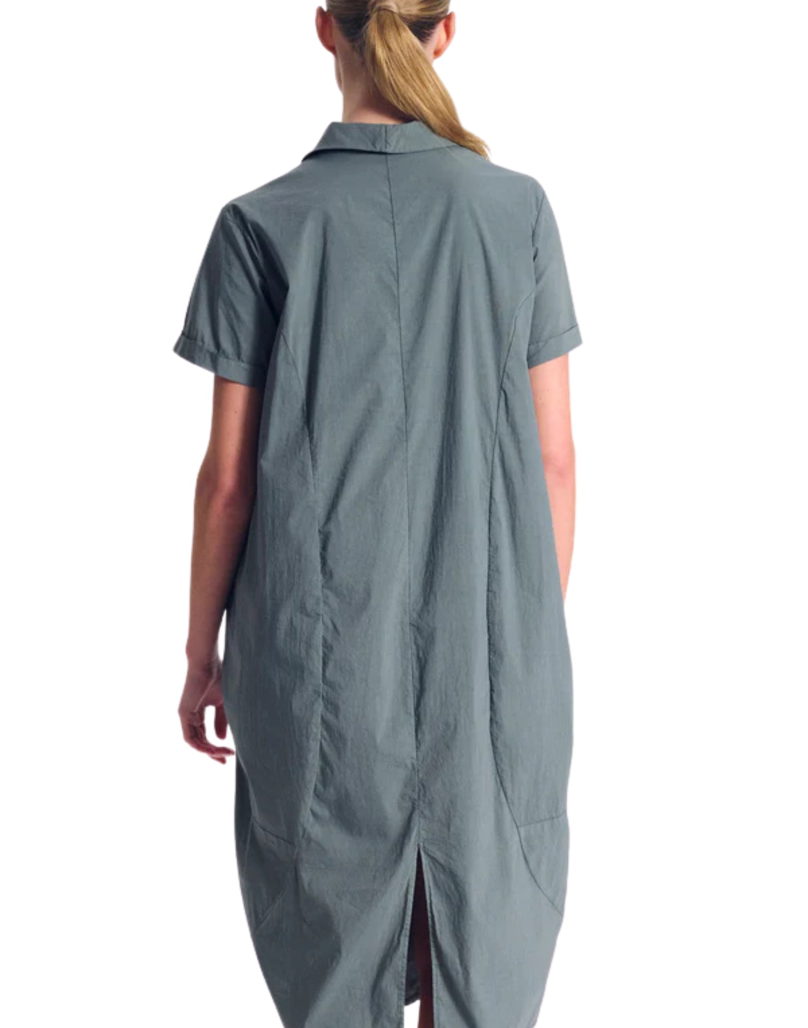 Transit Women’s Bombée Dress in Stretch Cotton Green with Front Zip Made in Italy CFDTRCM225 GREEN