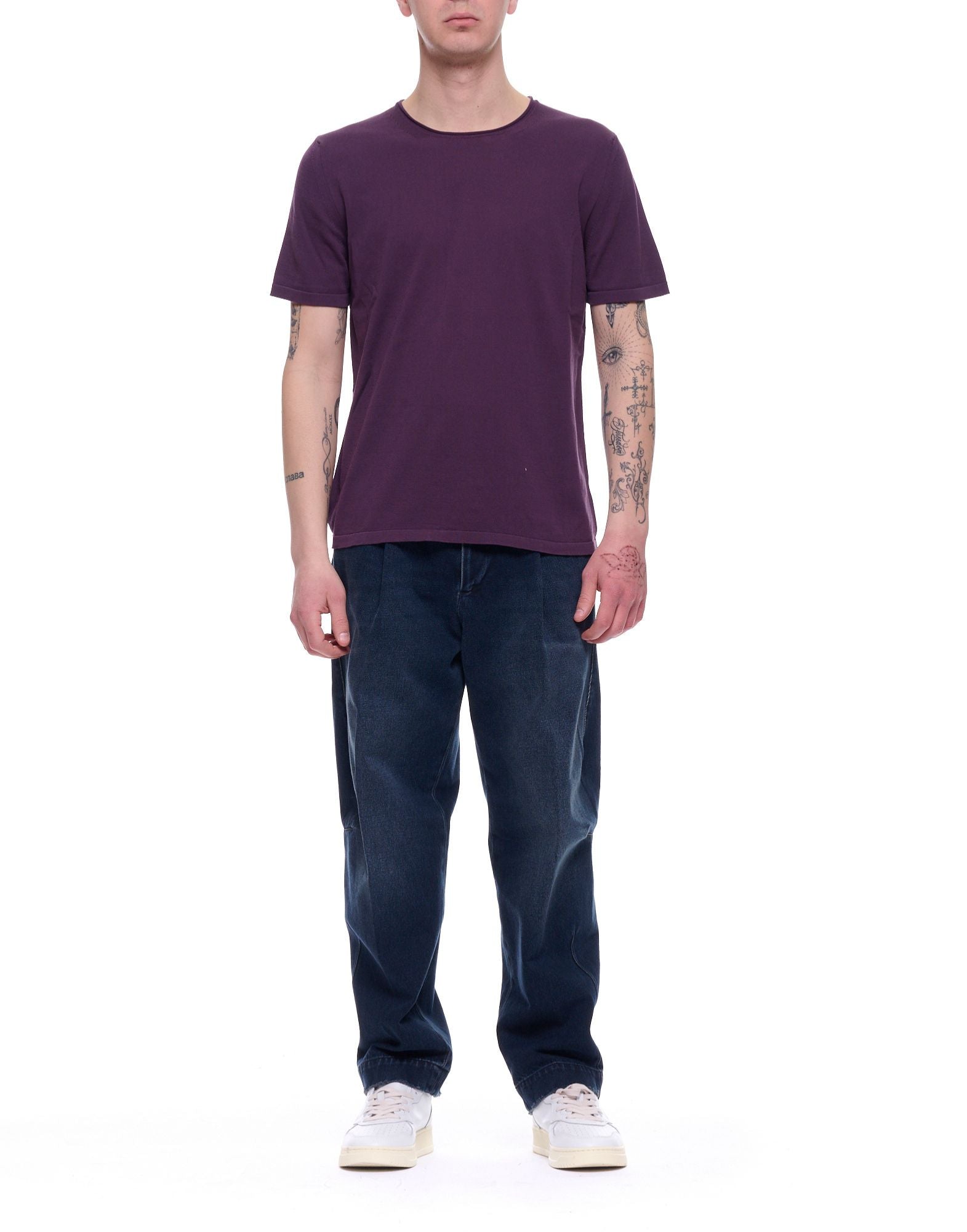 Fabrizio del Carlo Men’s Cotton Round Neck T-Shirt Purple Regular Fit Made in Italy FF3021 CC05-56 PURPLE