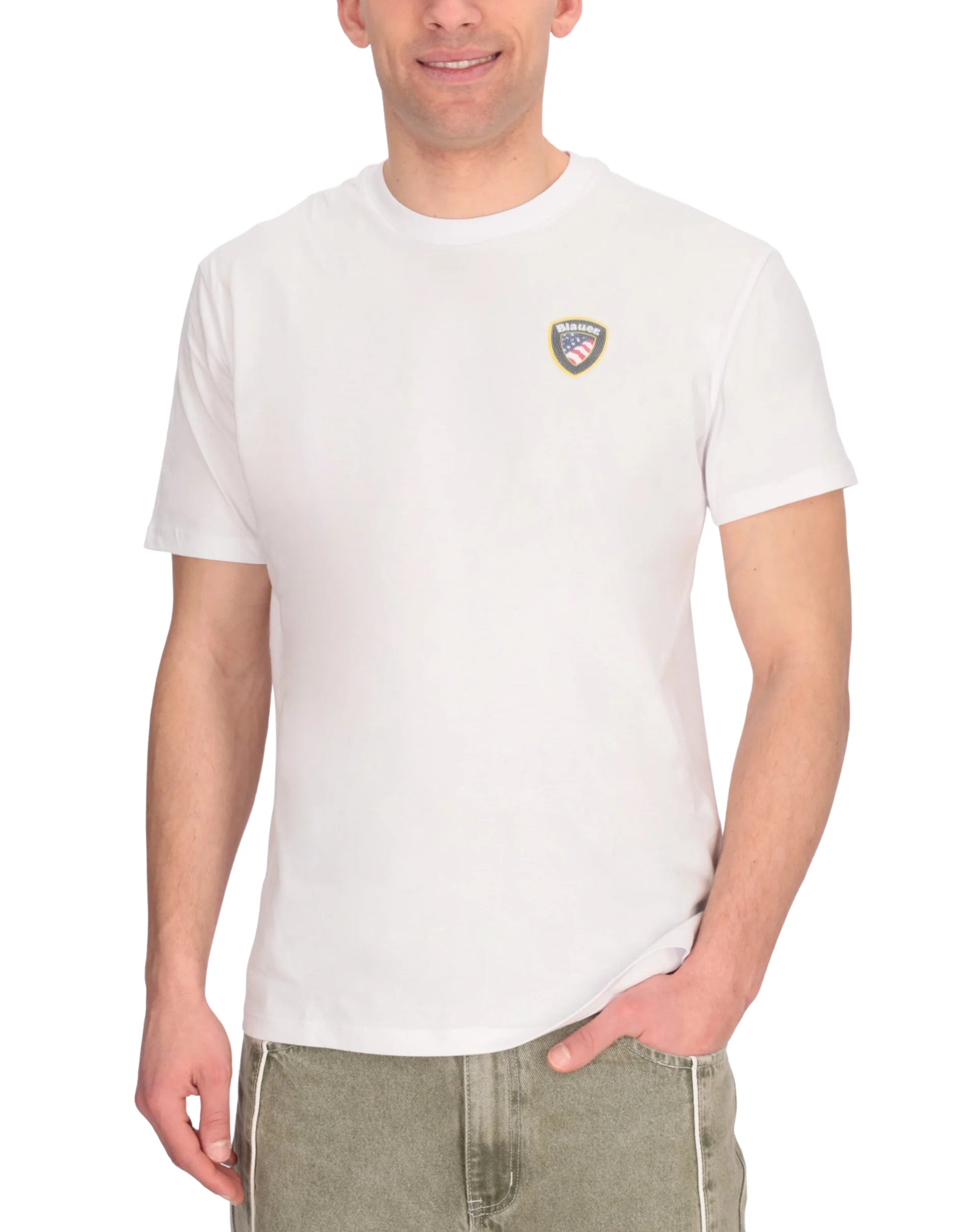 Blauer FAXON Men’s Cotton T-Shirt Optic White with Rubber Logo 26SBLUH02284-007480 100