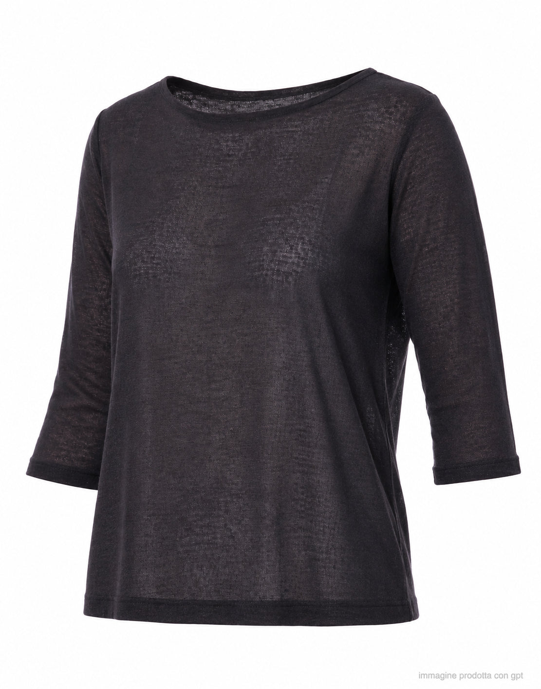 ARAGONA Black Linen Boat-Neck Top in Relaxed Fit D3369TP 101 BLACK