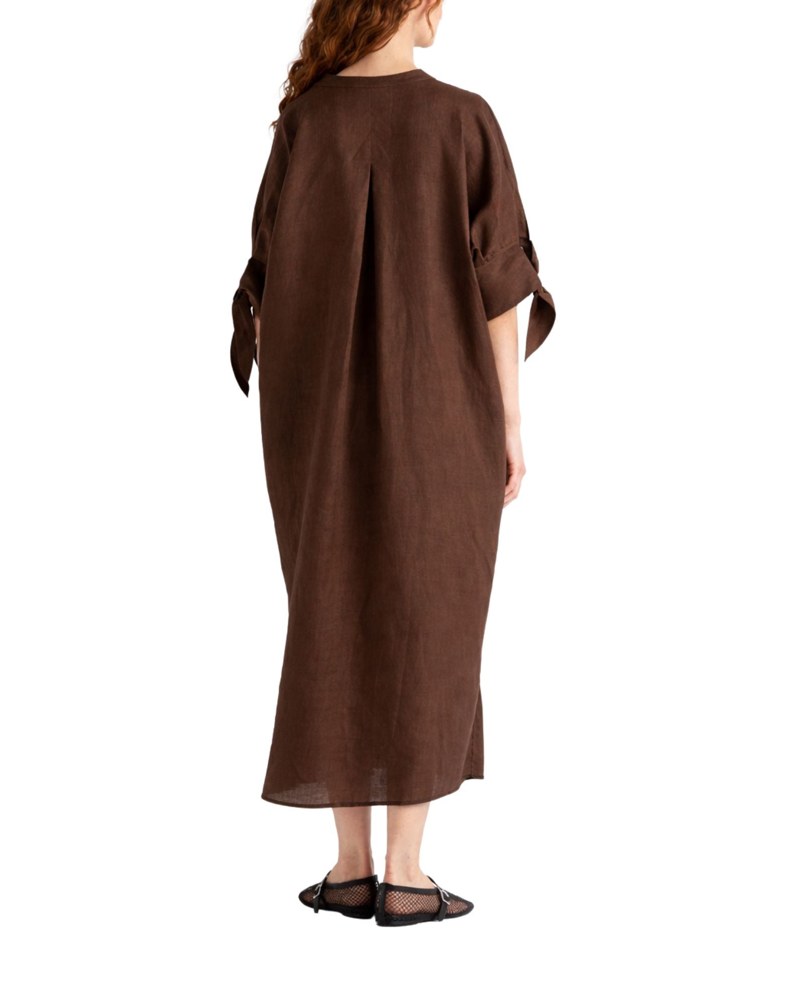 Meimeij Robe Tunique en Lin Marron Moka Femme Manches 3/4 E6/I/M6EN03 883 MOKA BROWN