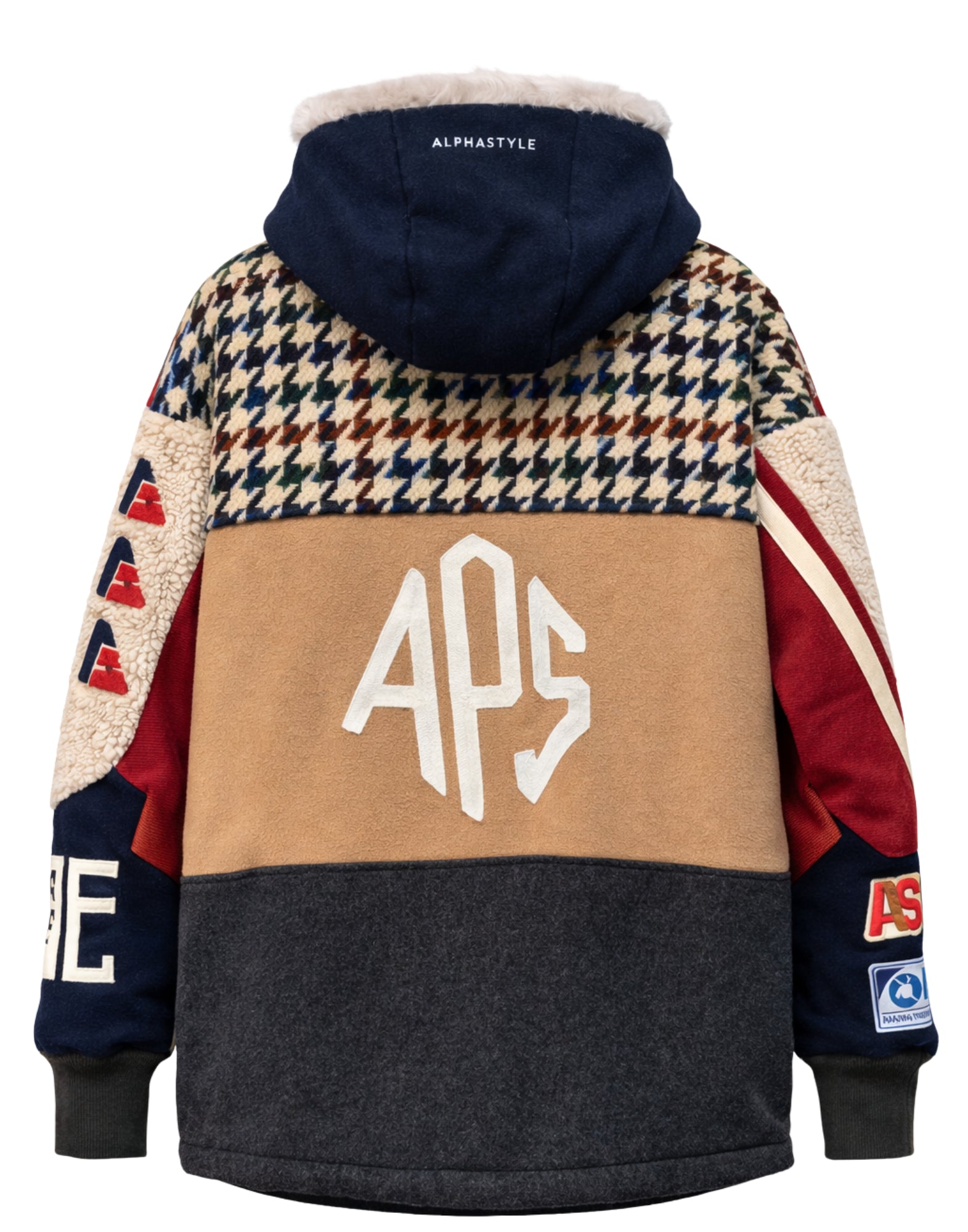 Alpha Style APS Veste patchwork en laine beige pour hommes avec capuche doublée 3031 BEIGE