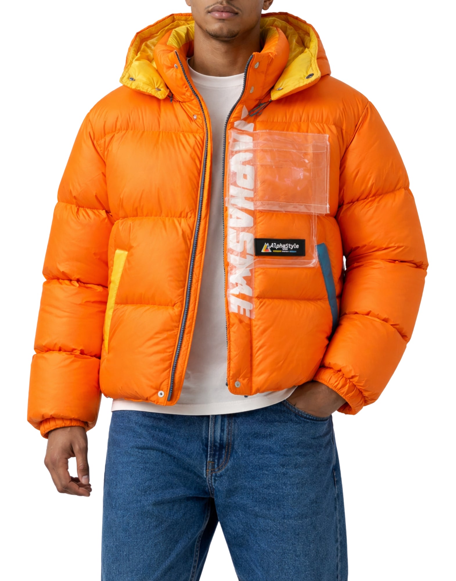 Piumino arancione da uomo Alpha Style con cappuccio 3051 ARANCIONE