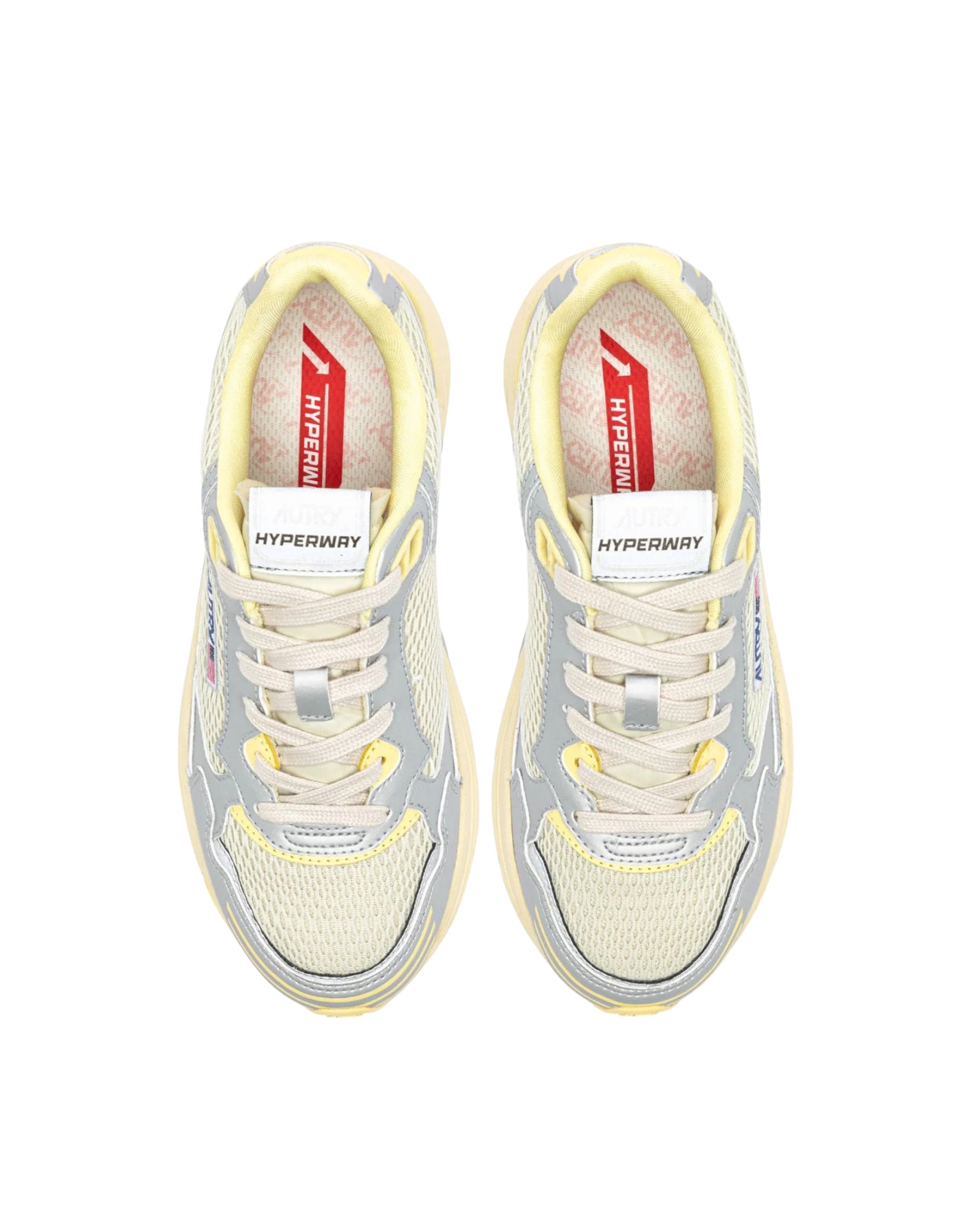 Autry Hyperway Women’s Sneakers in Synthetic Leather and Mesh Silver Asparagus Lemon Meringue HYLM MV06 SILV/LEMON HYPERWAY