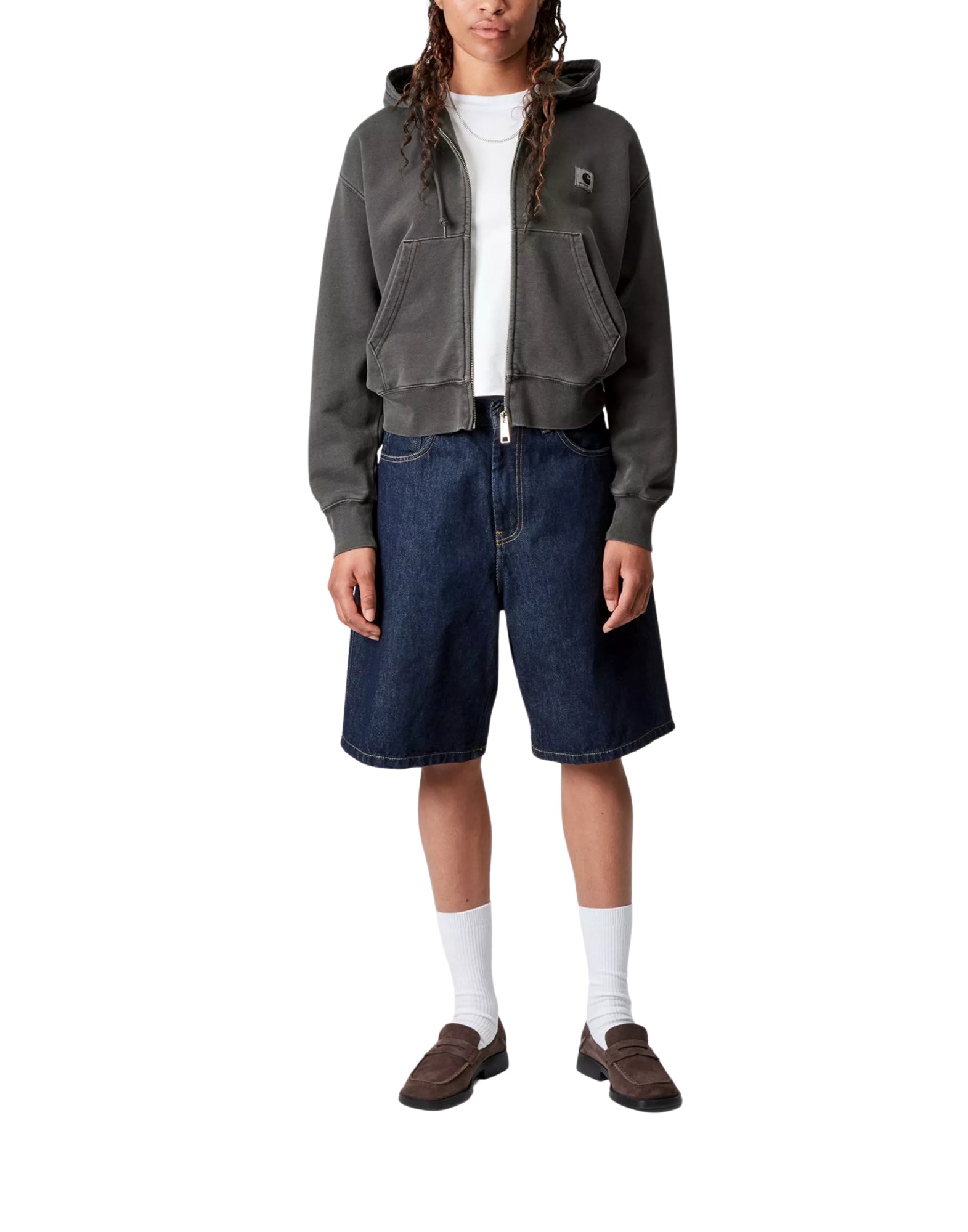 Carhartt WIP W’ Hooded Nelson Jacke Baumwolljersey Schwarz Stückgefärbt – Damen I033830 89GD