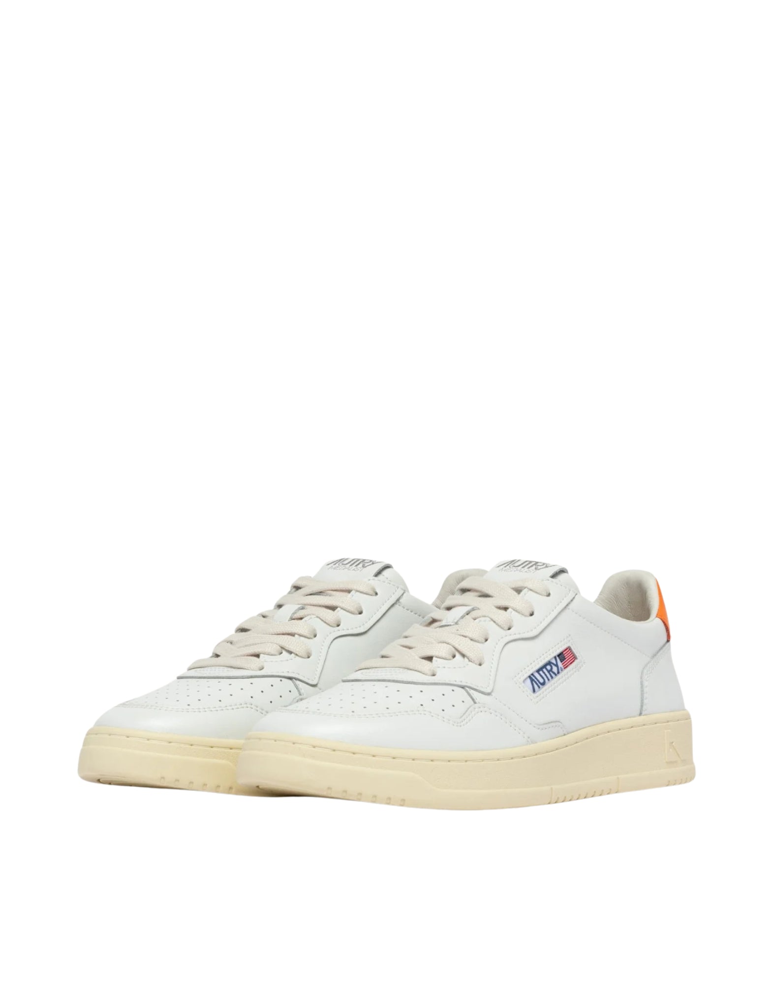 Autry Medalist Low Men’s Sneakers in White Leather and Parsimmon Orange AULM LL26 WHT/PRORANGE MEDALIST