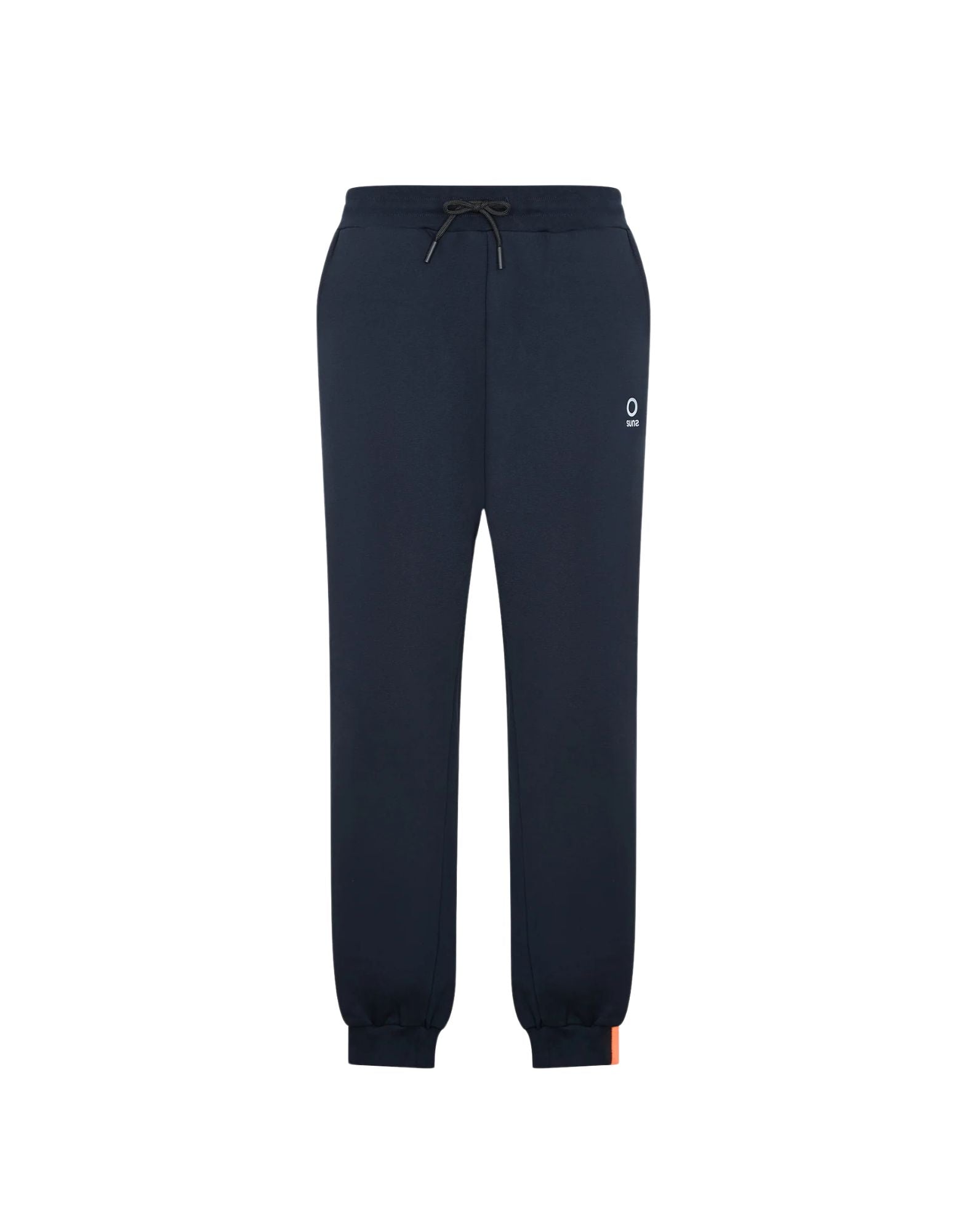 SUNS Men’s Alessandro Tag Sweatpants Dark Blue in Stretch Diagonal Fleece with Drawstring Waist and Ribbed Hem PFS61002U V1 DARK BLUE