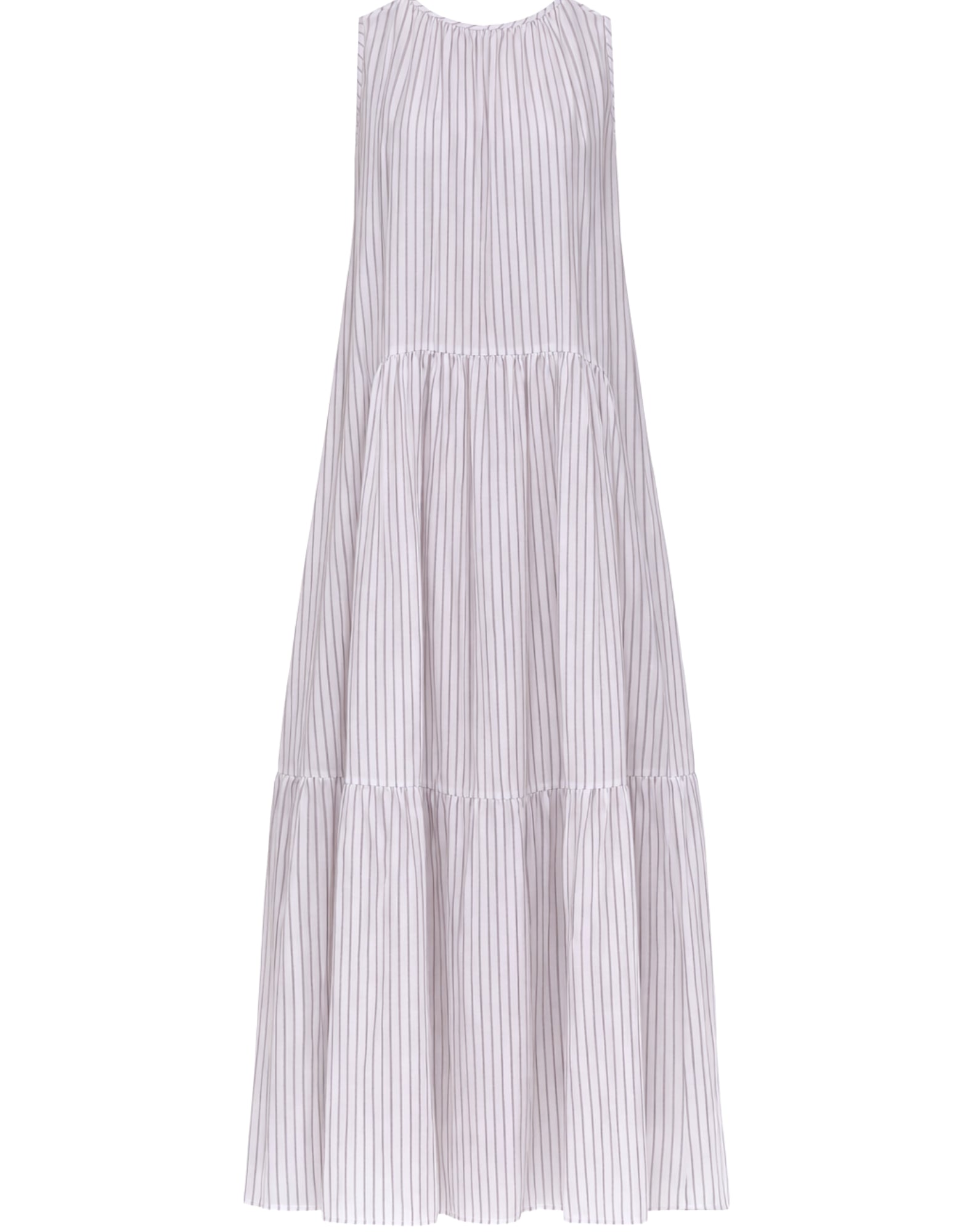 Women’s Black/White Striped Long Dress in Modal, Sleeveless, Wide Neckline, Button Closure M6EV00 R9110 STRIPED