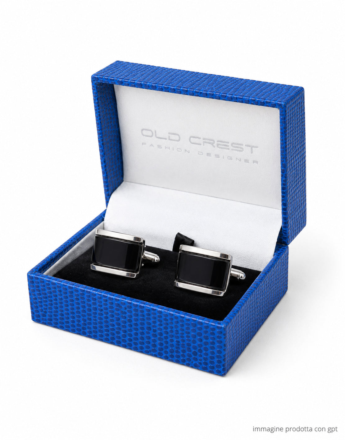OLD CREST Rectangular Brass Cufflinks in Silver/Black GML 7019 6 GEMELLI