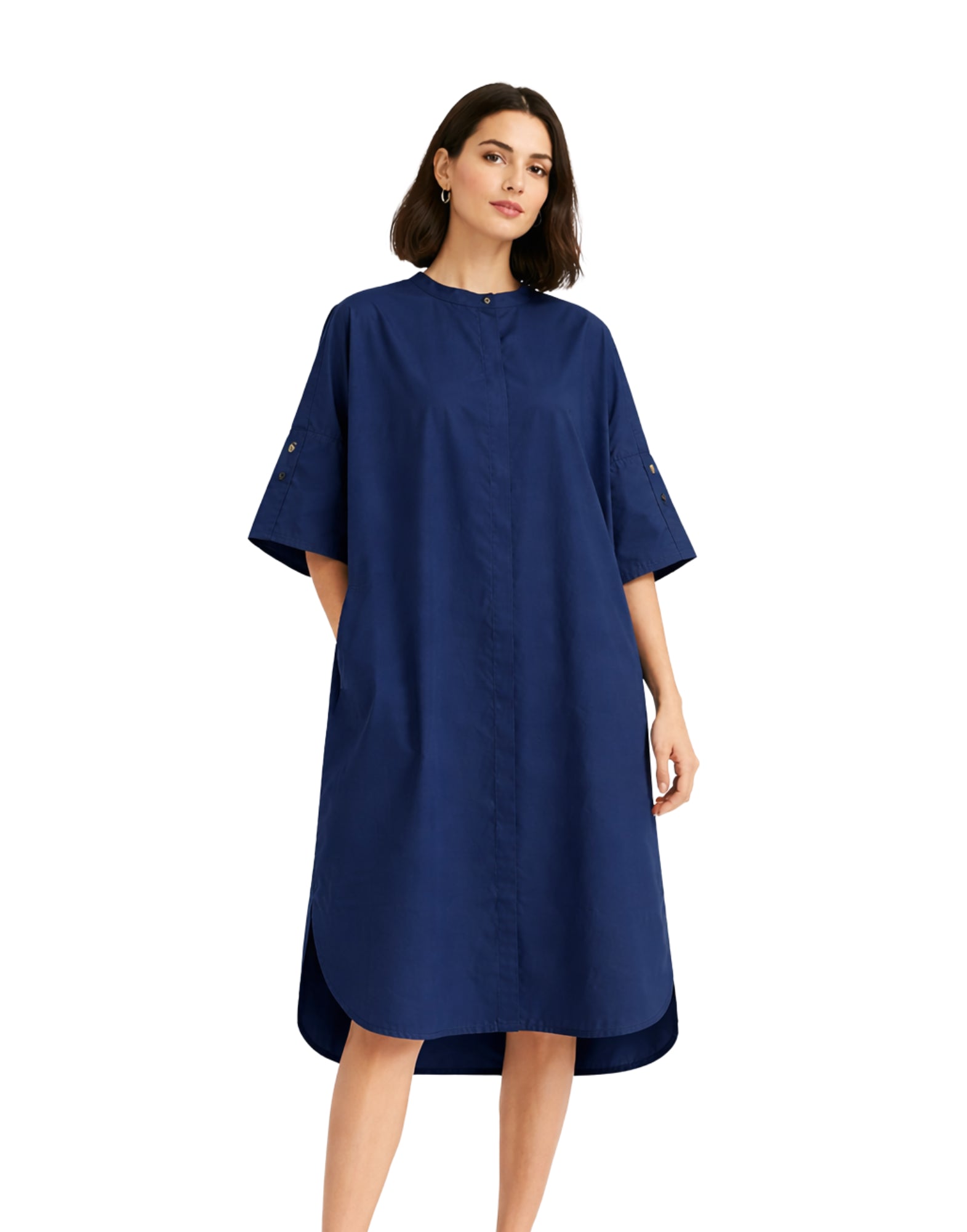 Pomandère Women’s Long Cotton Dress Navy Made in Italy 3314 11633 870