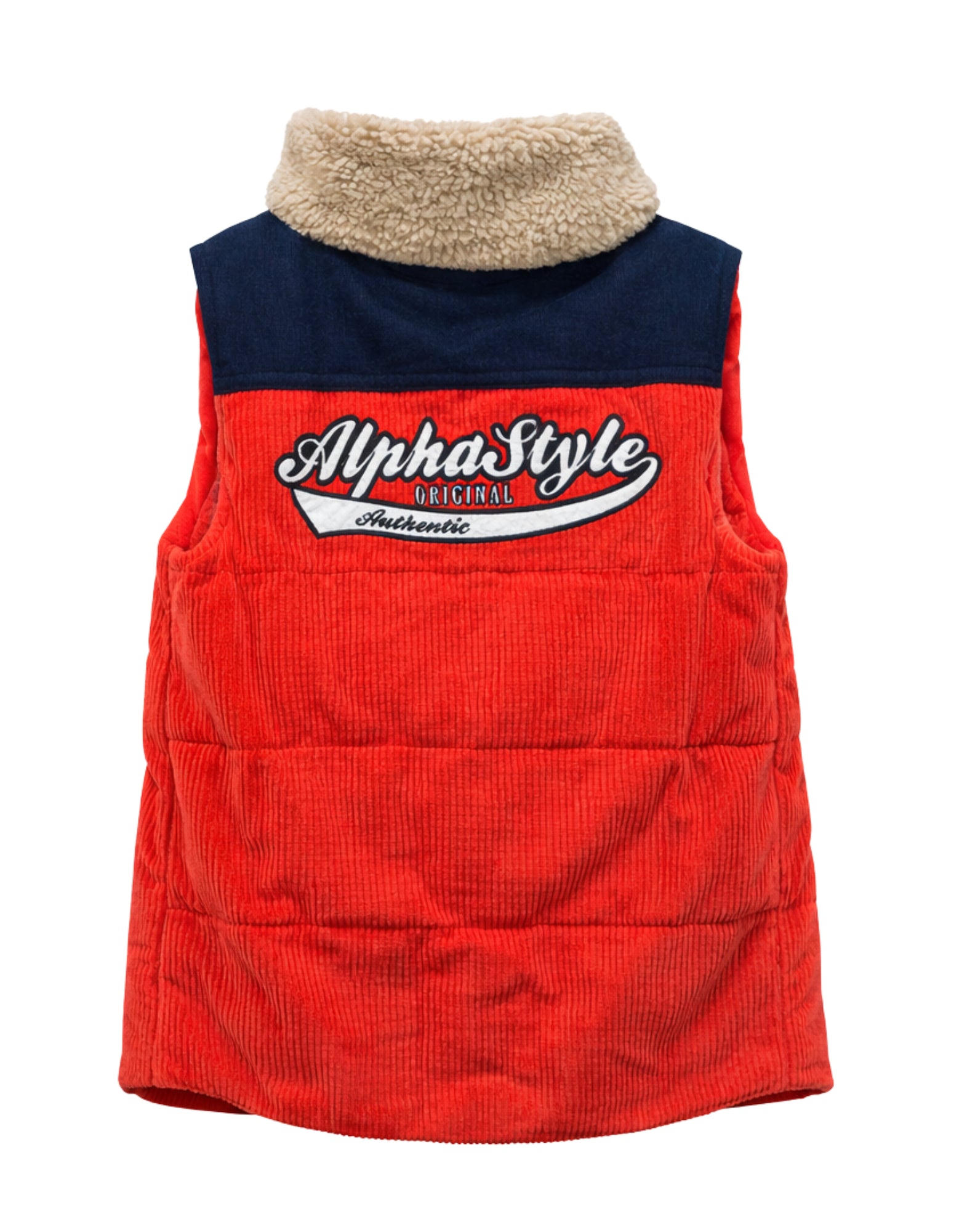 알파 스타일 남성용 코듀로이 조끼 오렌지 패치워크 디테일 3012 ROSSO