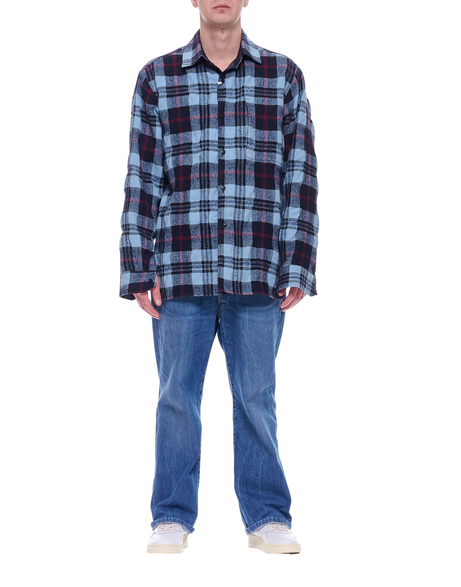 Costumein Men’s Checked Cotton Shirt Light Blue and Navy Made in Italy Z78 480 LIGHT BLUE SHIRT ETHAN MOULTON