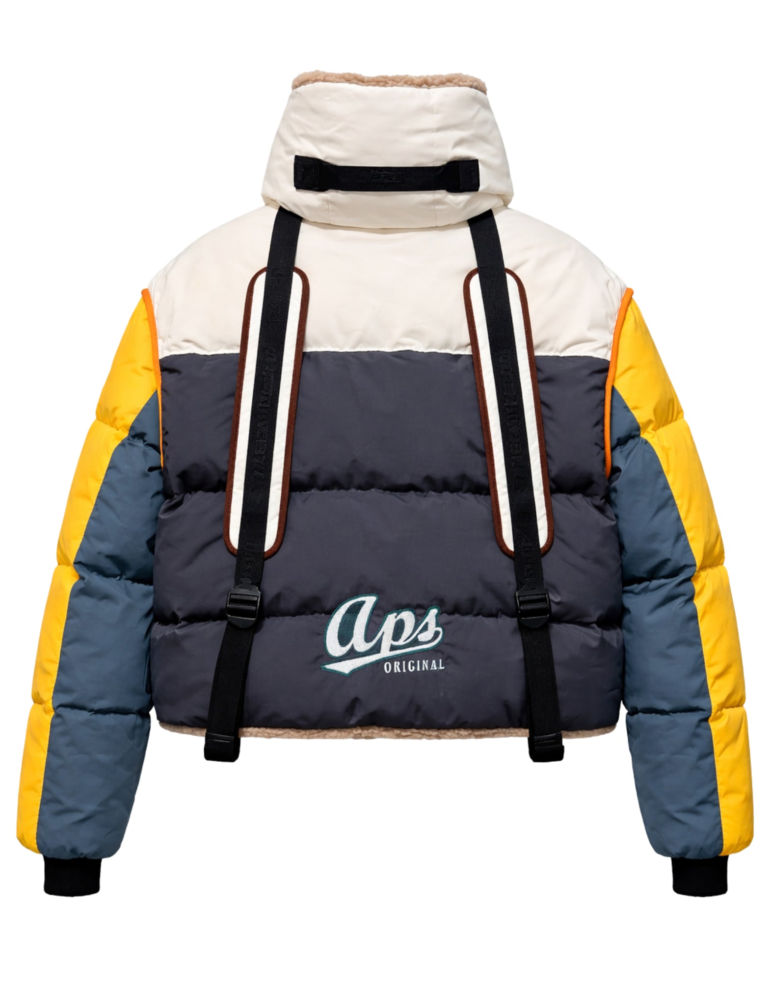 Chaqueta acolchada de nailon con capucha Alpha Style APS para hombre en color blanco, amarillo y azul 3001 BIANCO BLU