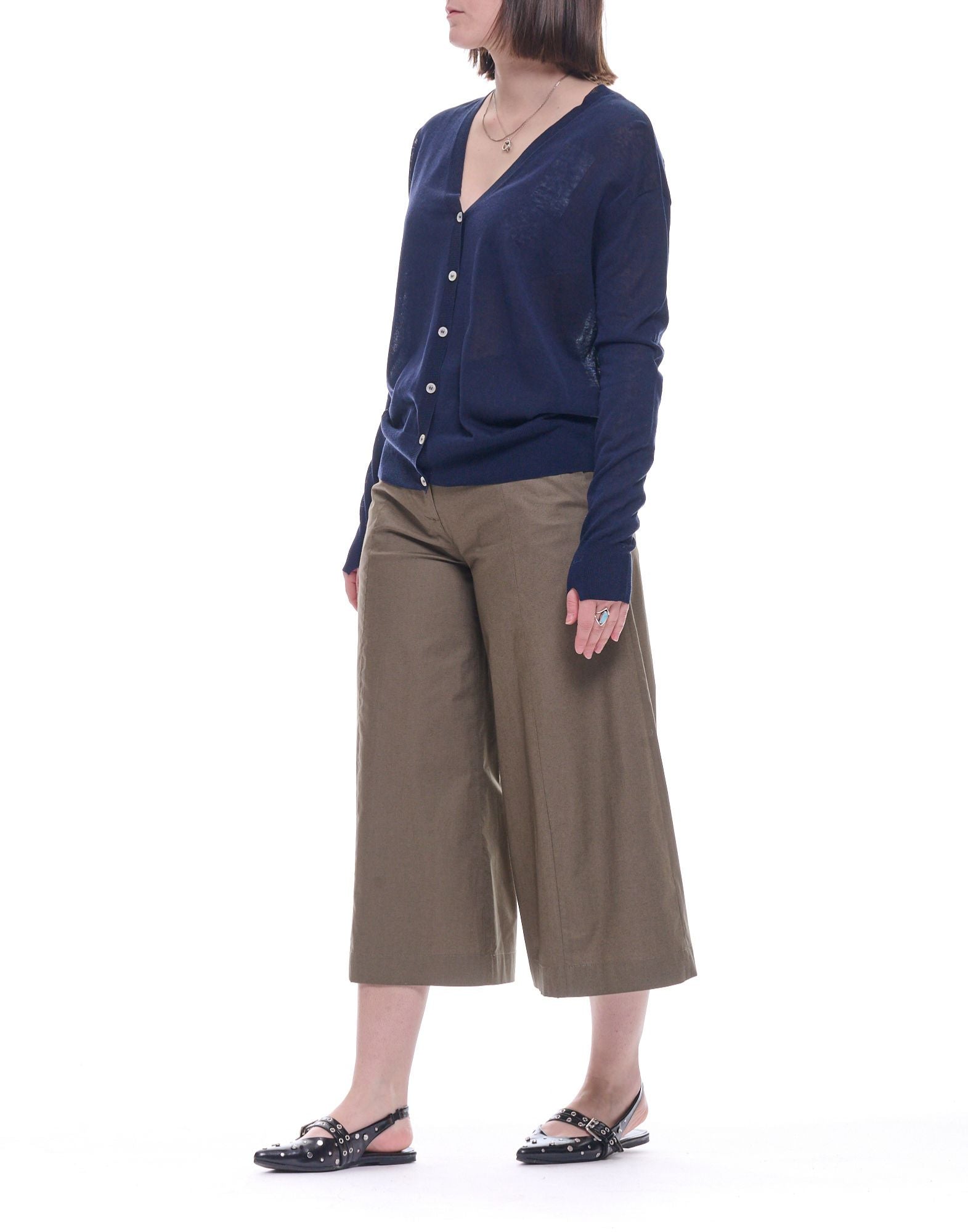 Cardigan blu da donna Hira in misto lino e seta W203 005