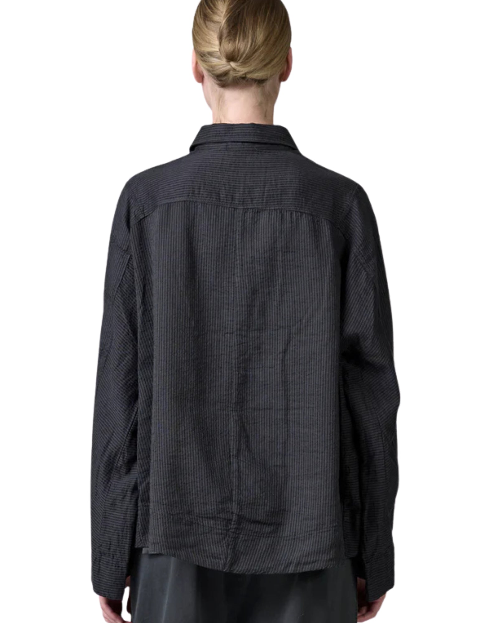 Transit Women’s Oversize Shirt in Cotton Linen Stripe Anthracite Made in Italy CFDTRBE140 ANTHRACITE