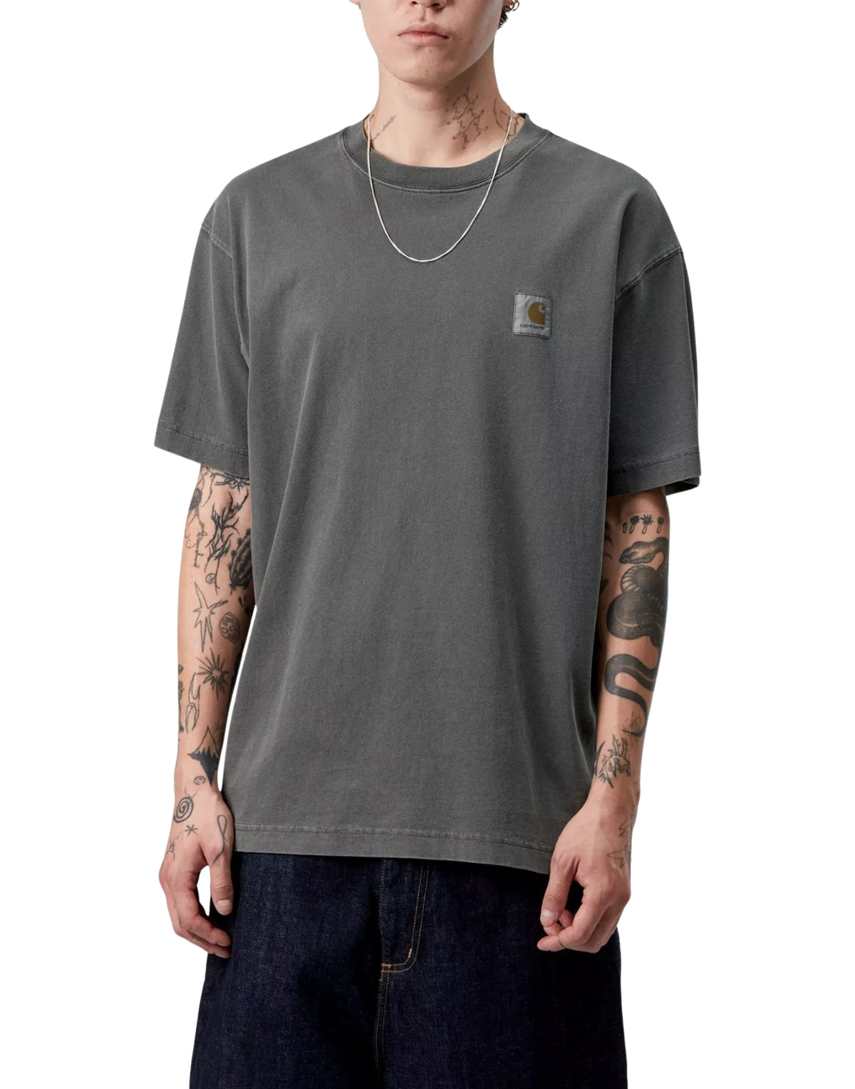 Carhartt WIP S/S Vista T-Shirt – Stückgefärbtes Baumwoll-T-Shirt für Herren, Schwarz I030780 89GD SCHWARZES VISTA T-SHIRT