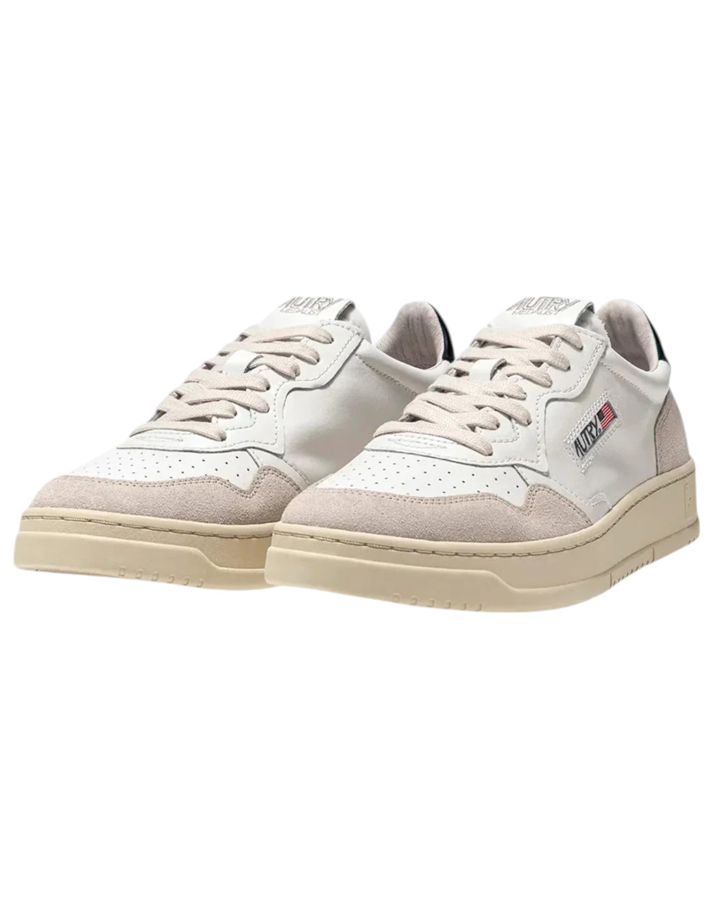 Autry Zapatillas Medalist Low para Mujer en Piel Blanca y Negra con Ante Beige AULW LS21
