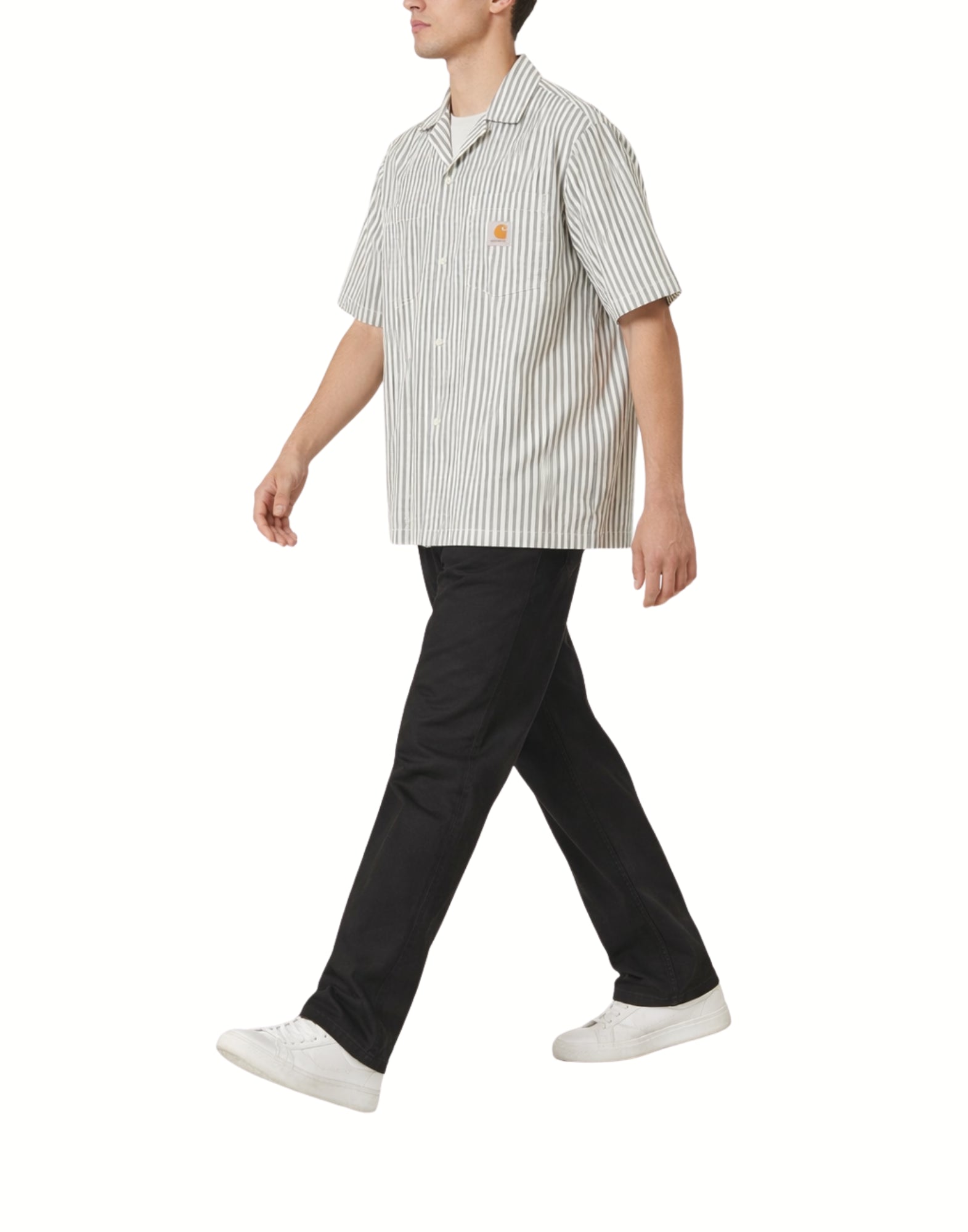 Carhartt WIP S/S Leavel Shirt – Seersucker Striped Shirt Blue River/Wax Man I036203 3K5XX