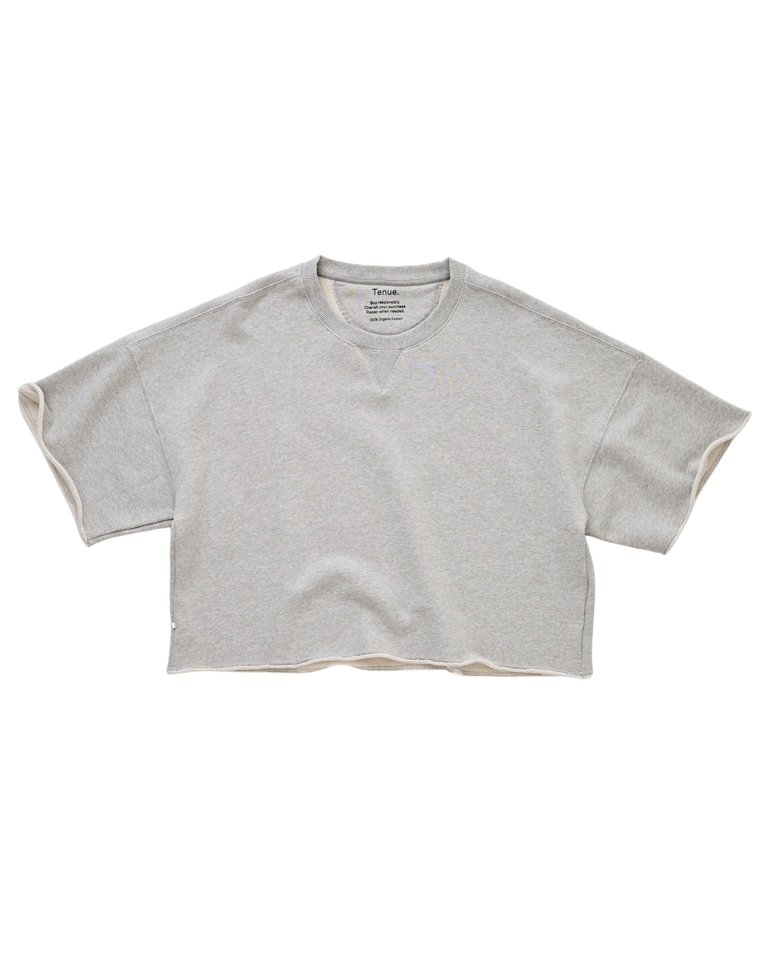 임기. 하퍼 스웨트 그레이 멜란지 크롭 Short 슬리브 오버사이즈 미드웨이트 져지 SWEAT GRAY