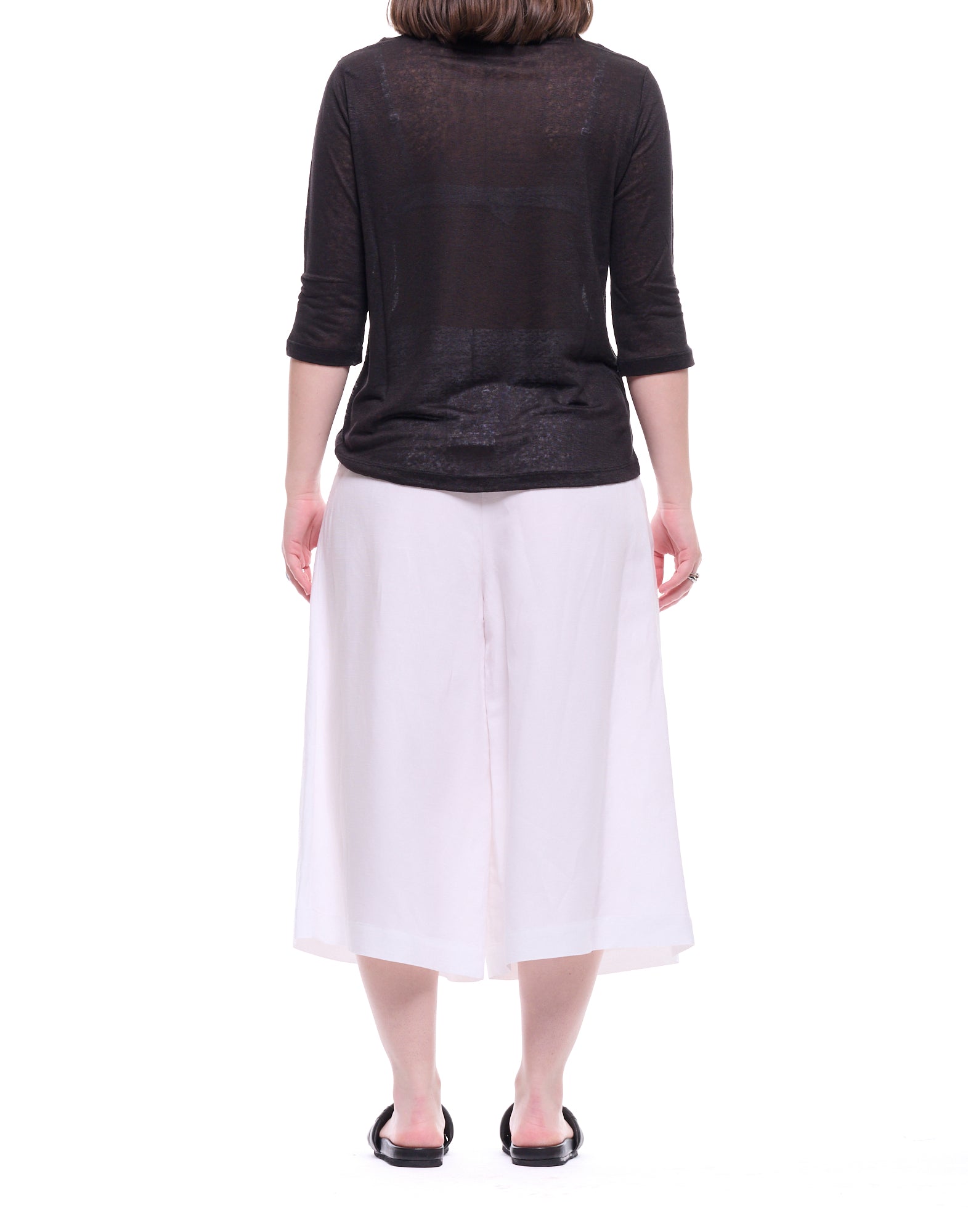 ARAGONA Black Linen Boat-Neck Top in Relaxed Fit D3369TP 101 BLACK