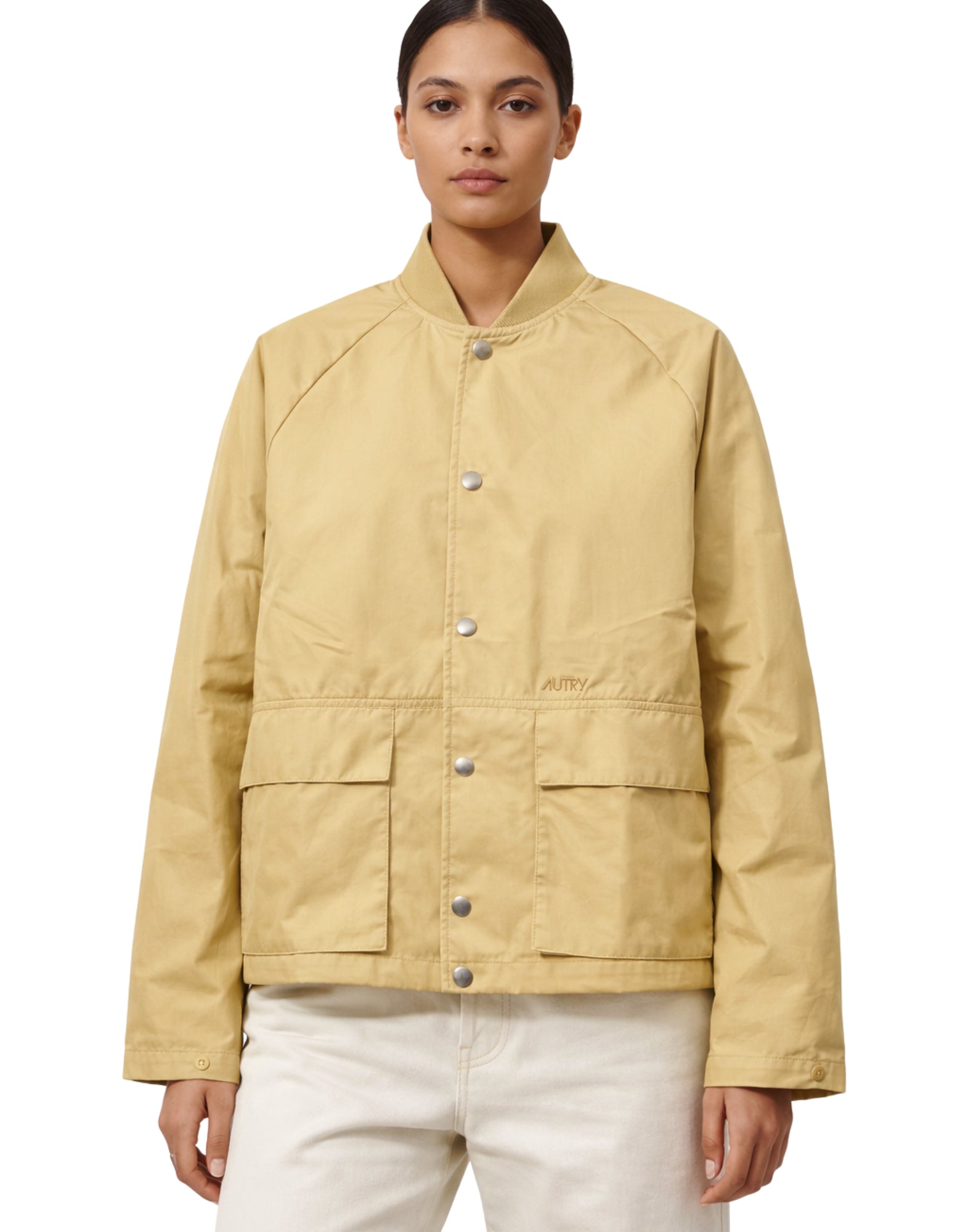 Autry Women’s Cropped Nylon Jacket Main in Biscuit JAPW 0091