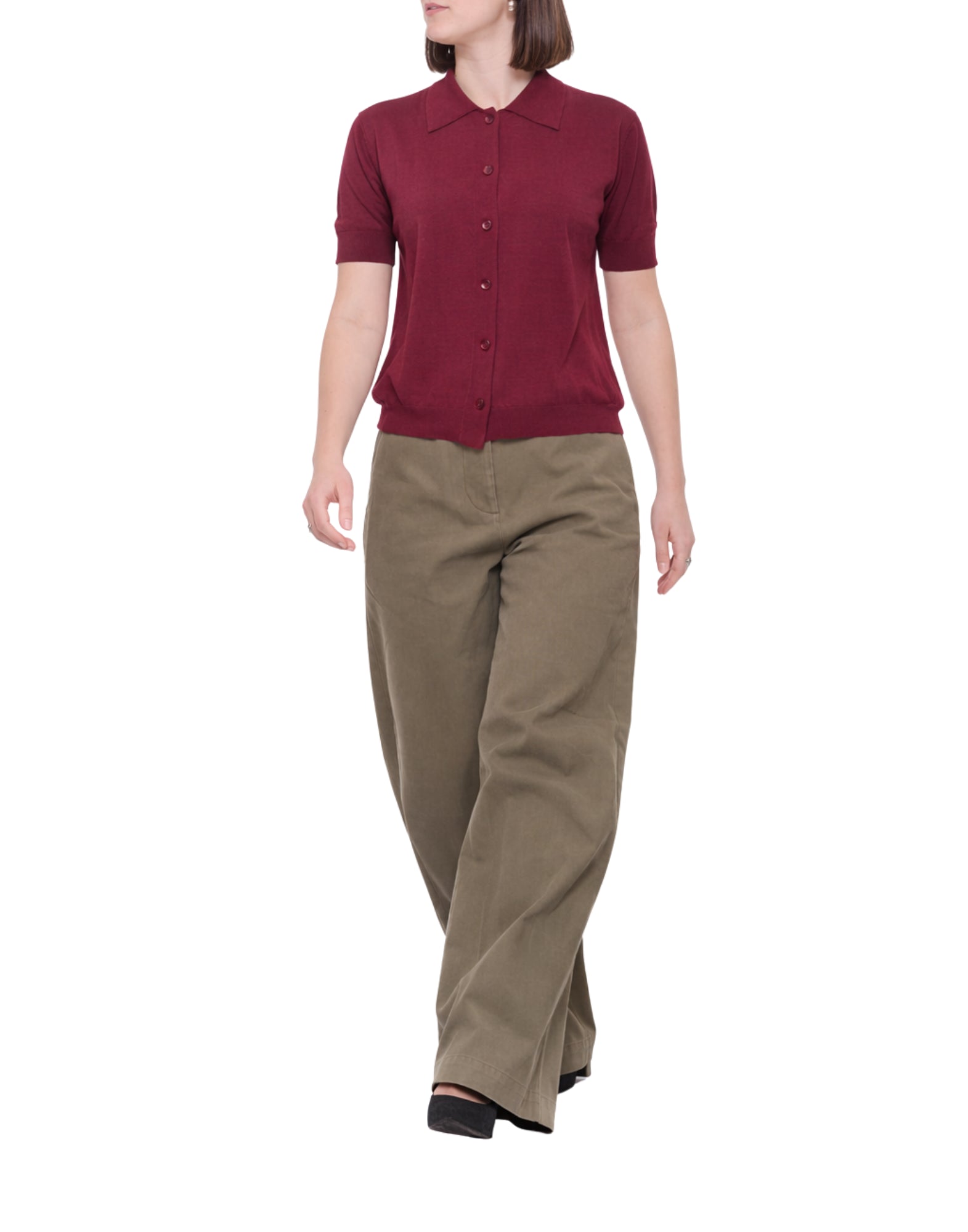 Laboratorio Cotton Knit Shirt with French Collar, Button Front, Cherry – Women’s JO4622 5530