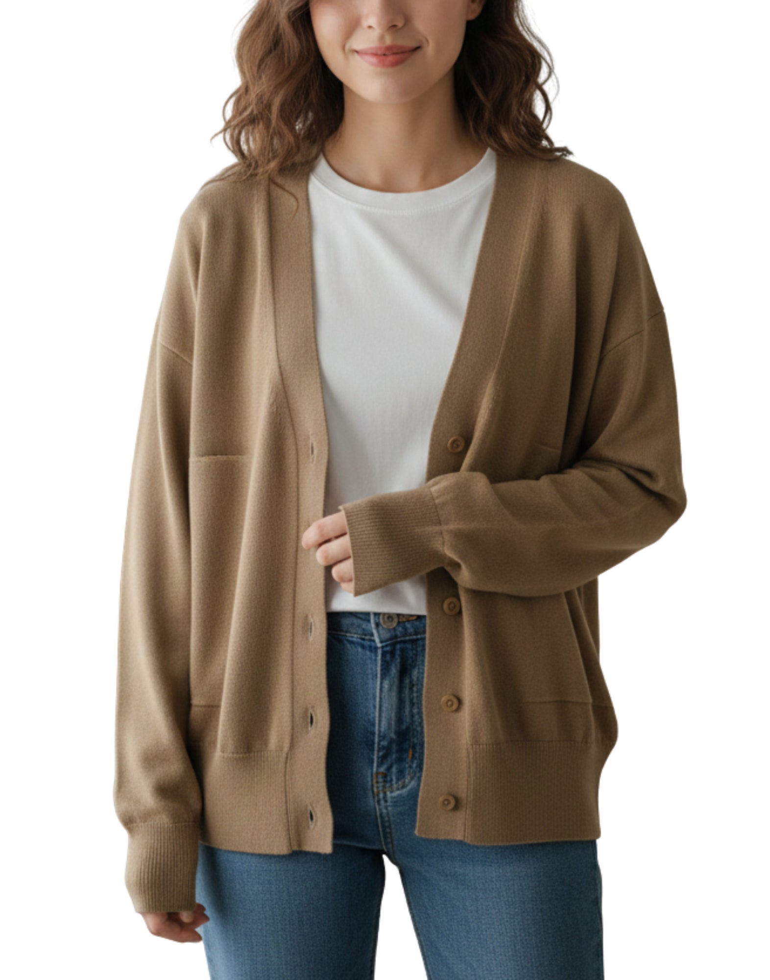 CT25308 2214 CAMEL/GREY CARDIGAN - Maglieria - CT PLAGE